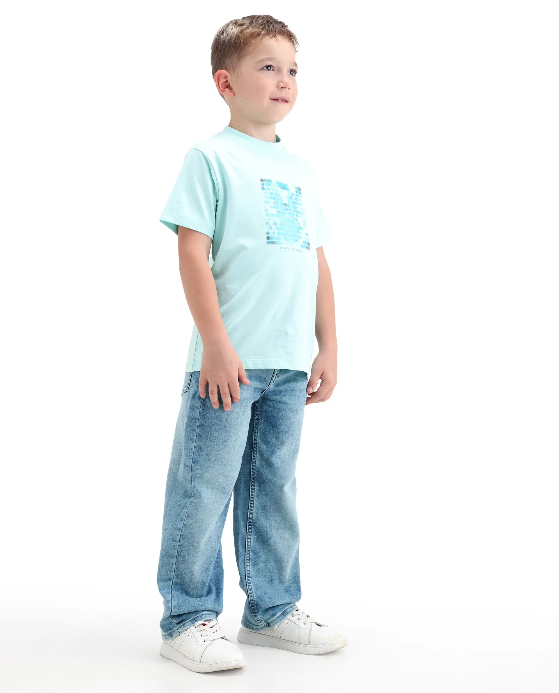 Rare Ones Kids Xavi-2 Light Blue Cotton Blend Fabric Zipper Closure Relaxed Fit Jeans