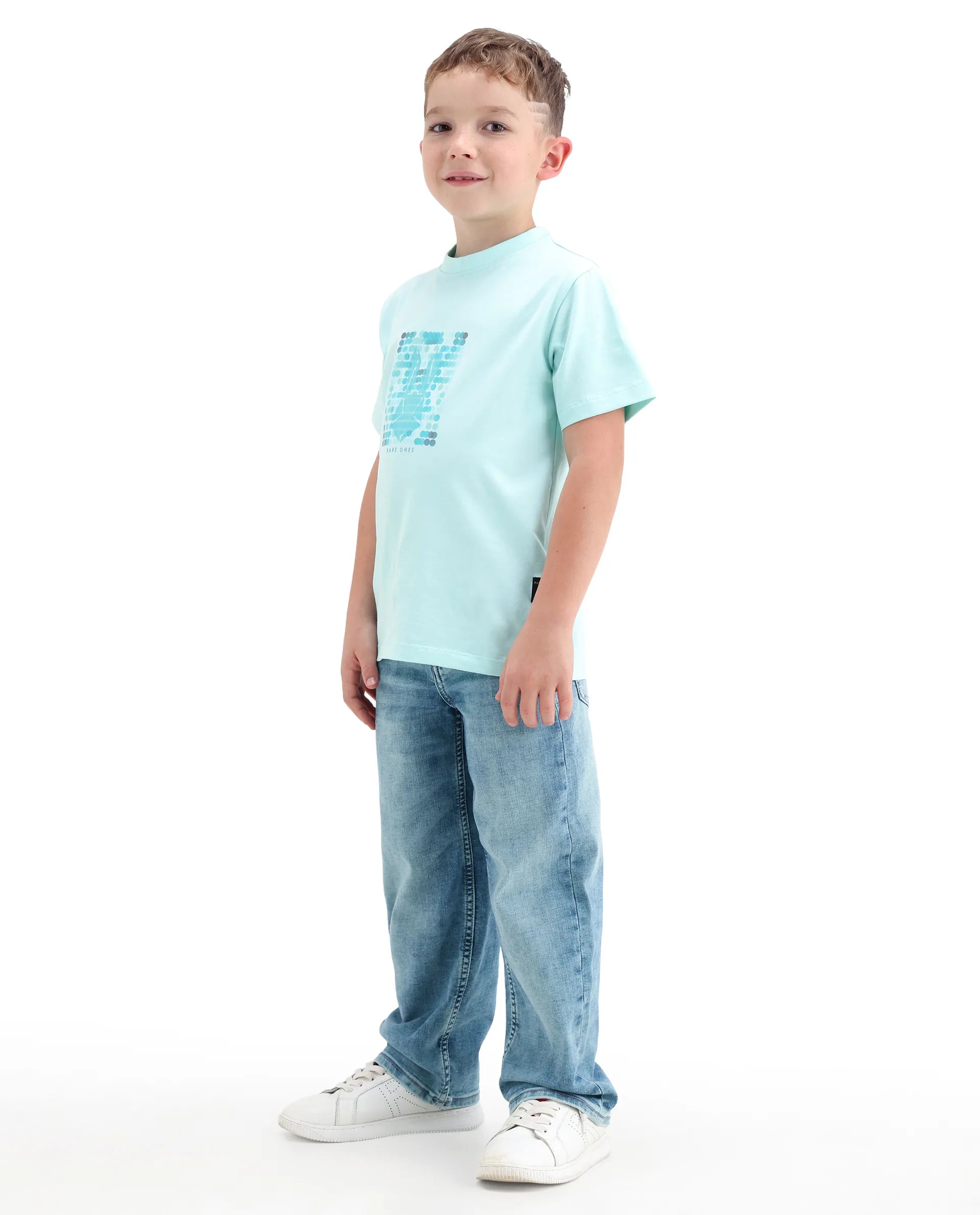 Rare Ones Kids Xavi-2 Light Blue Cotton Blend Fabric Zipper Closure Relaxed Fit Jeans