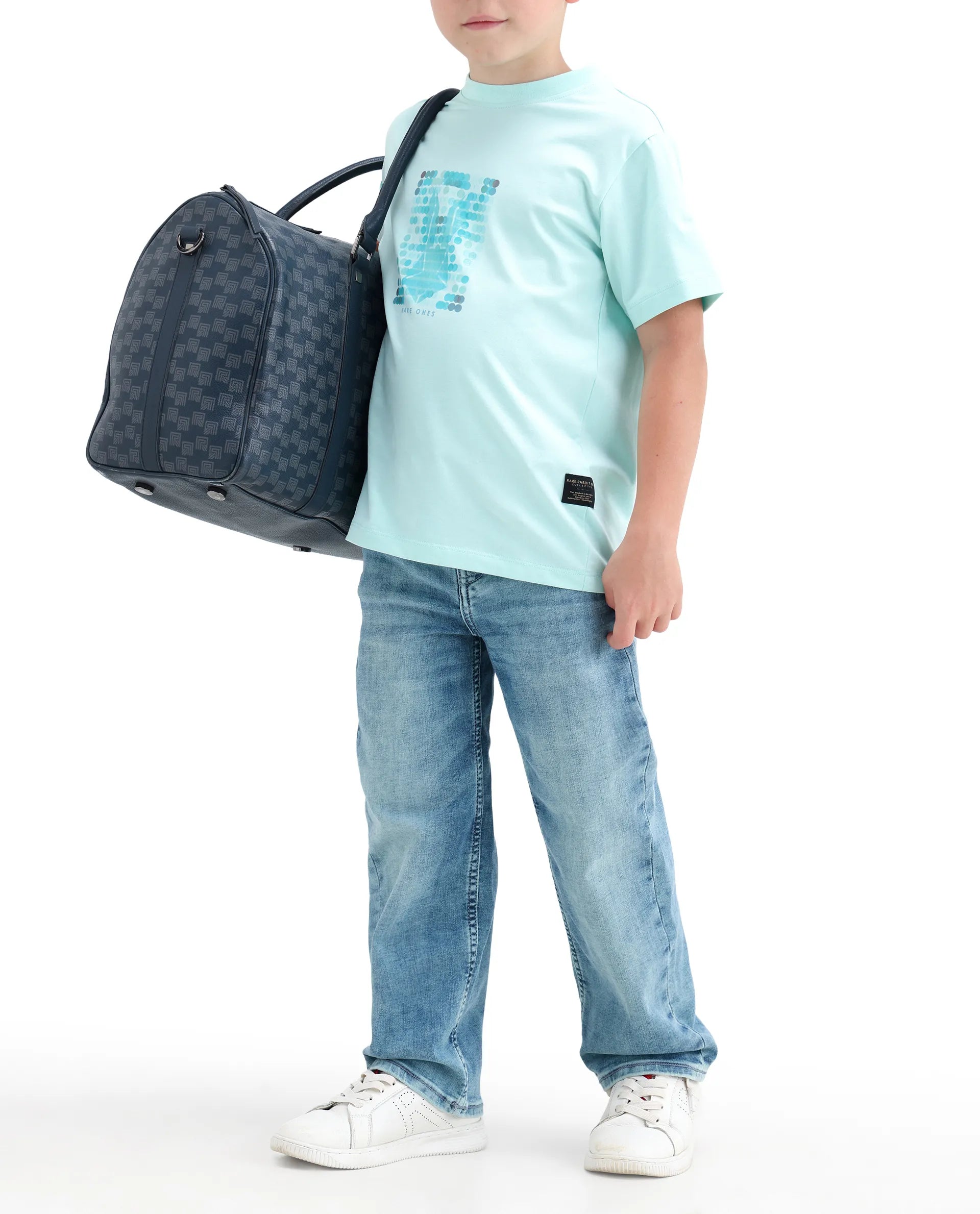 Rare Ones Kids Xavi-2 Light Blue Cotton Blend Fabric Zipper Closure Relaxed Fit Jeans