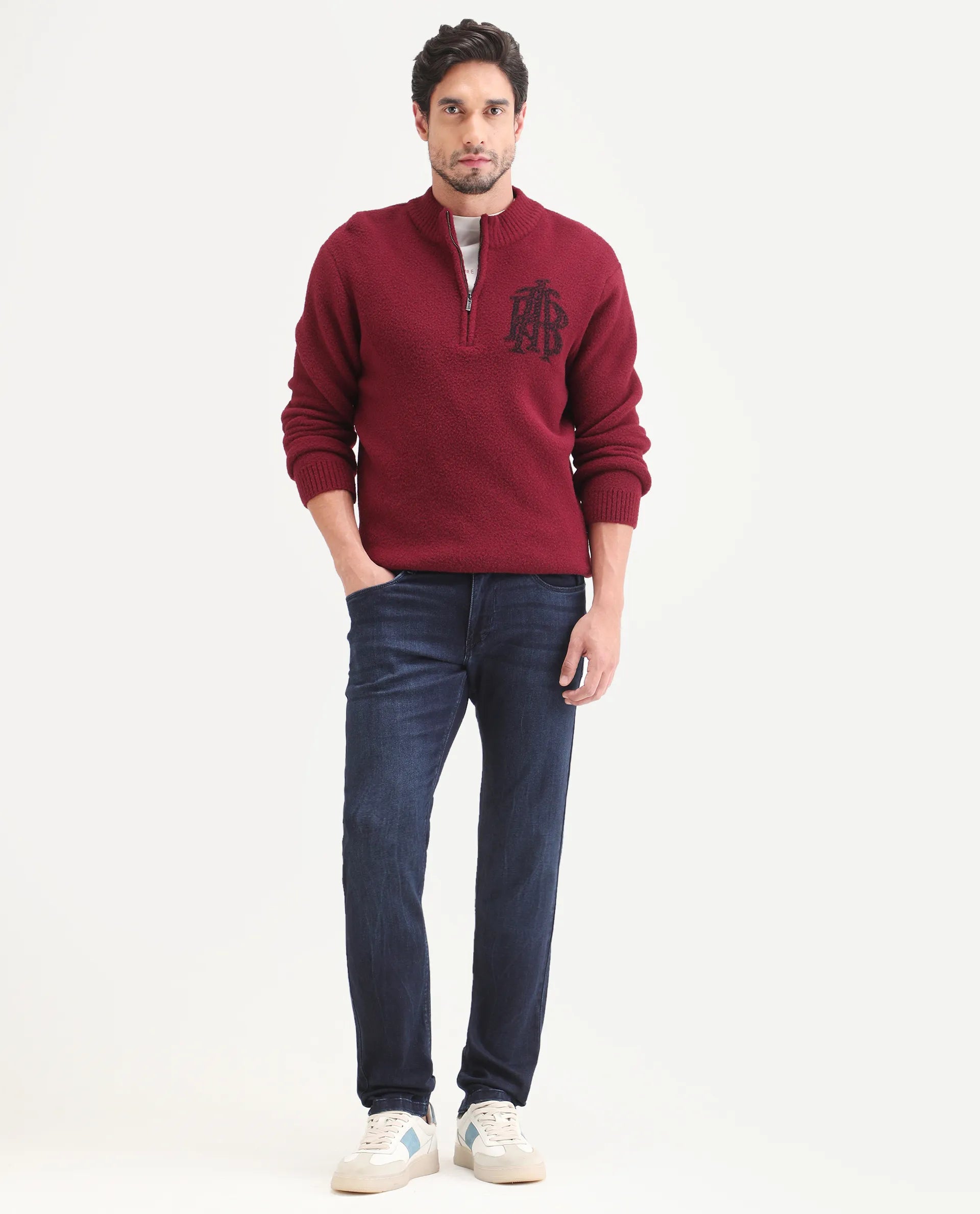 Rare Rabbit Men's Emil 26 Blue Cotton Blend Hawk Slim Fit Plain Jeans
