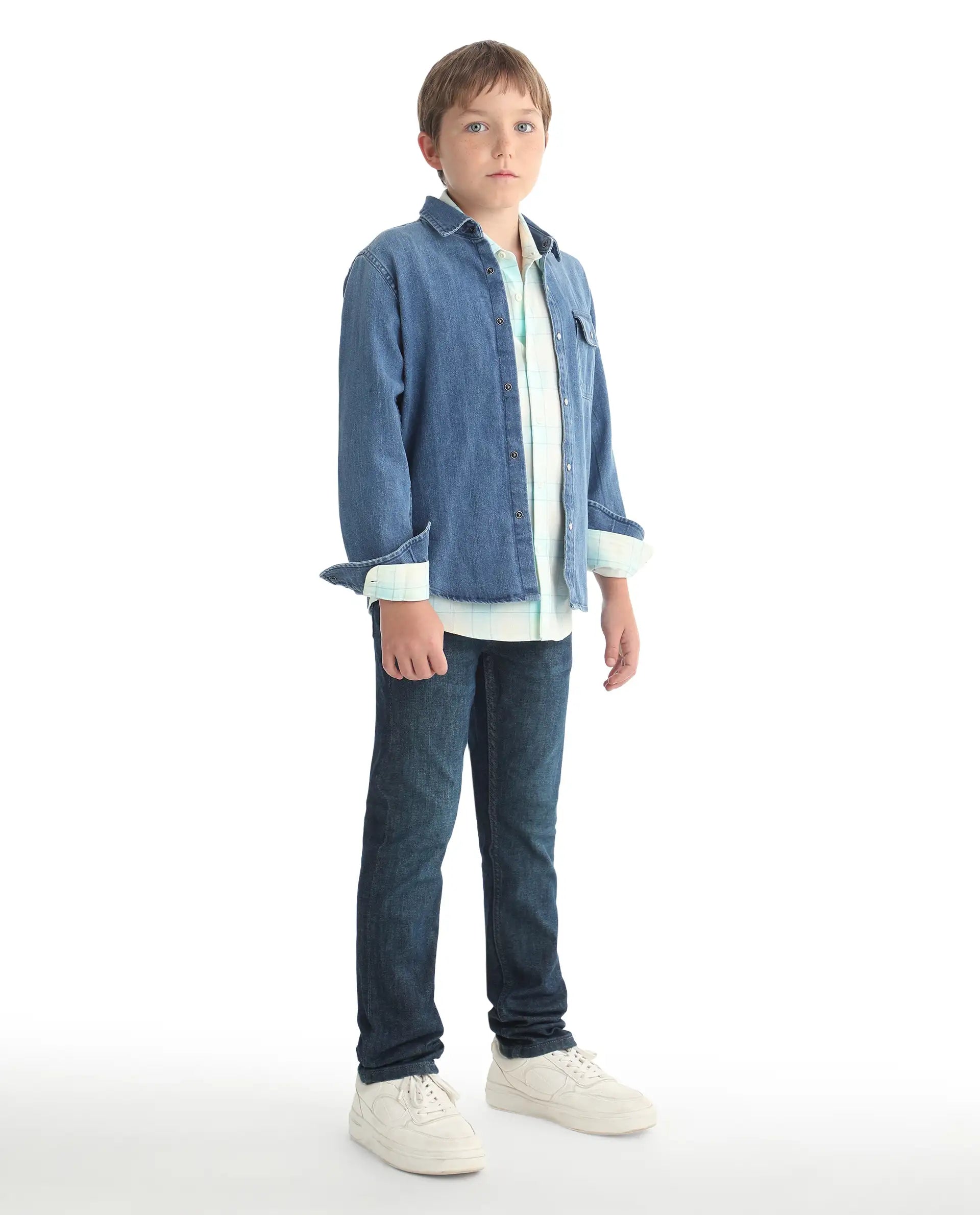 Rare Ones Kids Beck-1 Dark Blue Cotton Blend Fabric Drawstring Closure Slim Fit Jeans