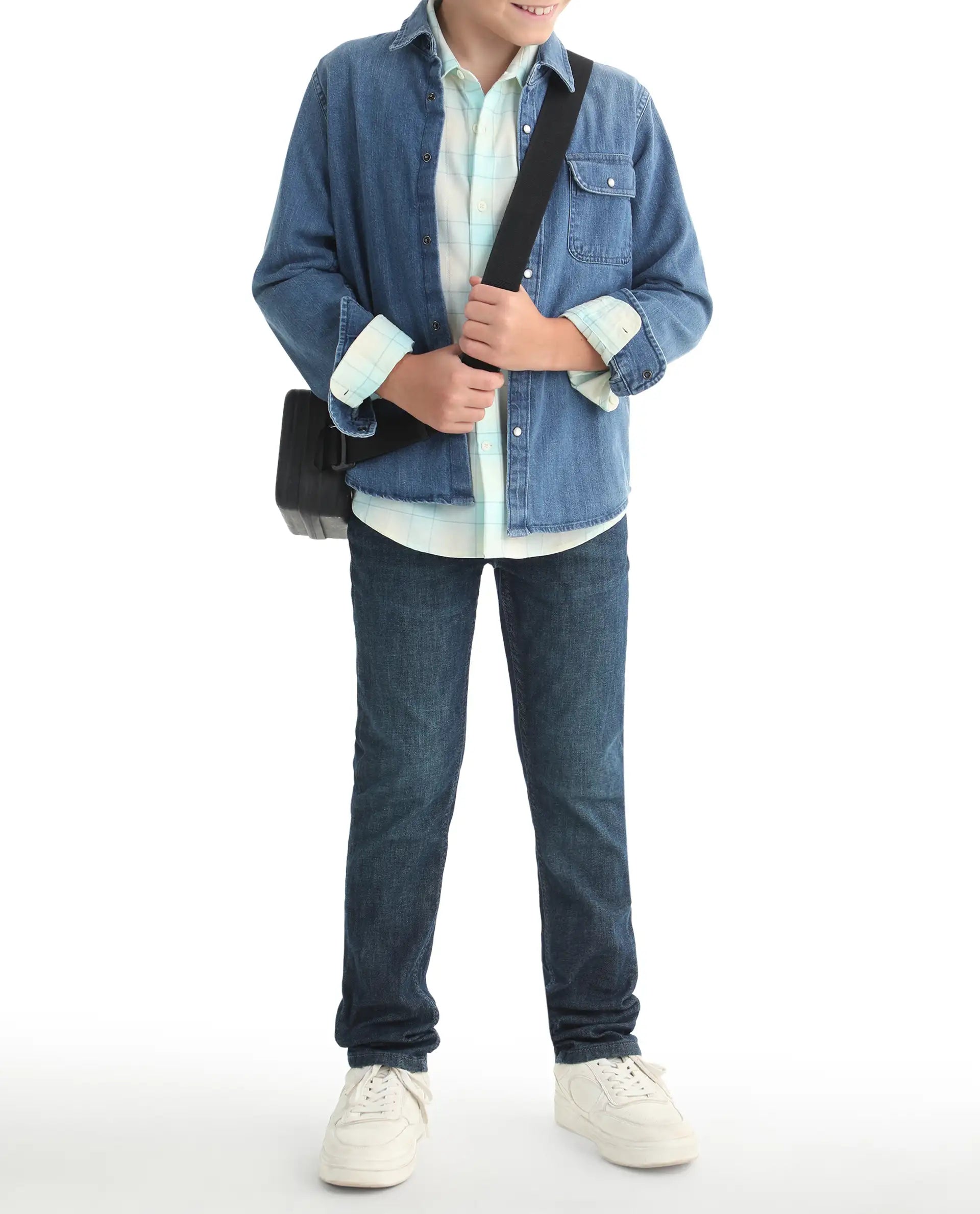 Rare Ones Kids Beck-1 Dark Blue Cotton Blend Fabric Drawstring Closure Slim Fit Jeans