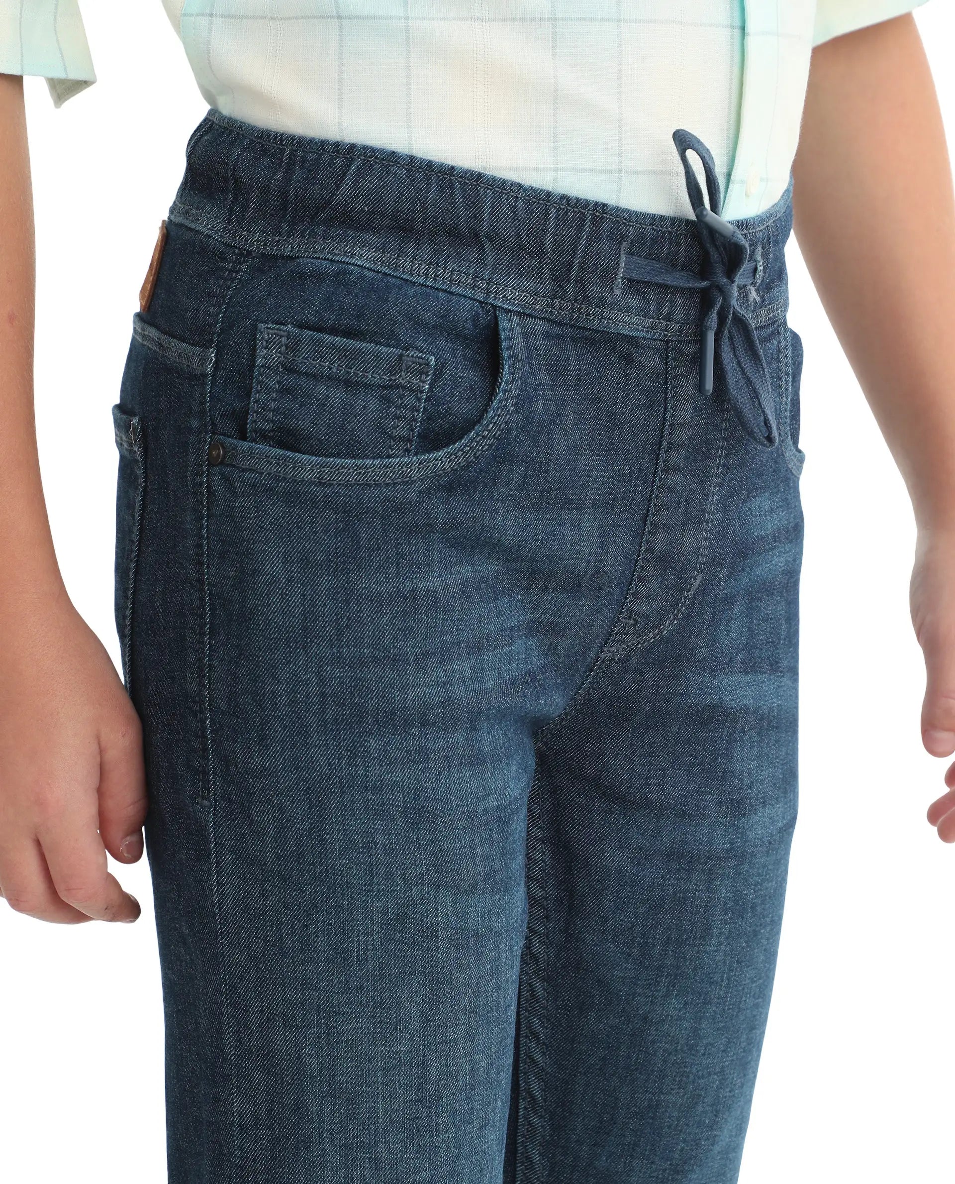 Rare Ones Kids Beck-1 Dark Blue Cotton Blend Fabric Drawstring Closure Slim Fit Jeans