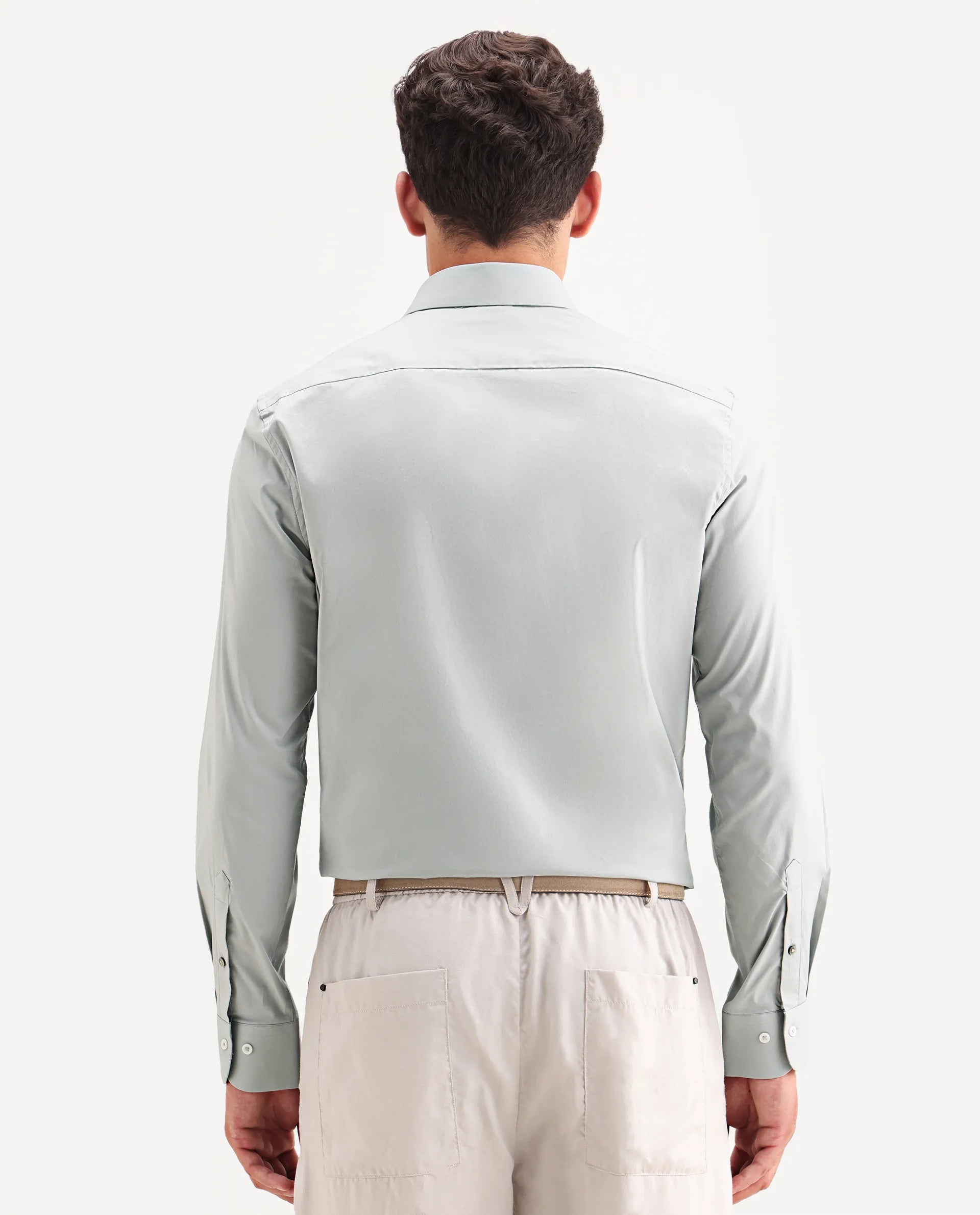 Rare Rabbit Men's Neutron-Ss26 Dusky Green Cotton Blend Full Sleeve Spread Collar Regular Fit Plain Shirt