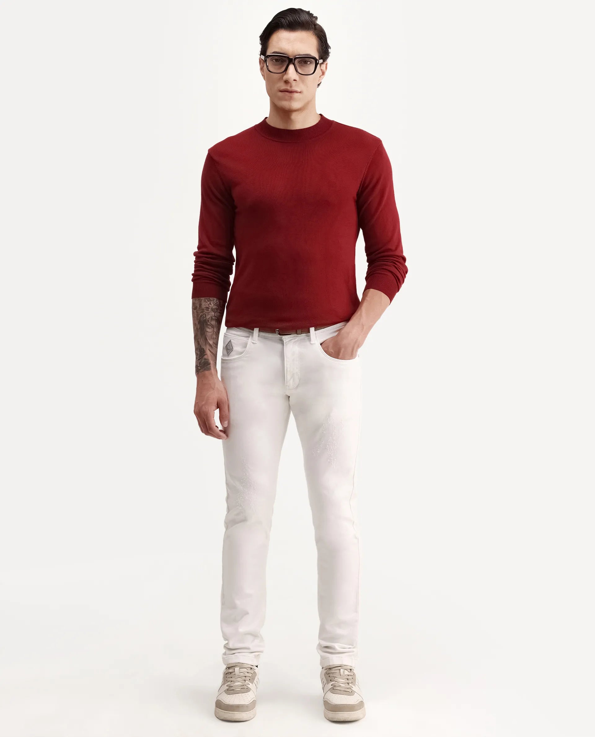 Rare Rabbit Men's Astra W White Cotton Blend Hawk Slim Fit Plain Jeans