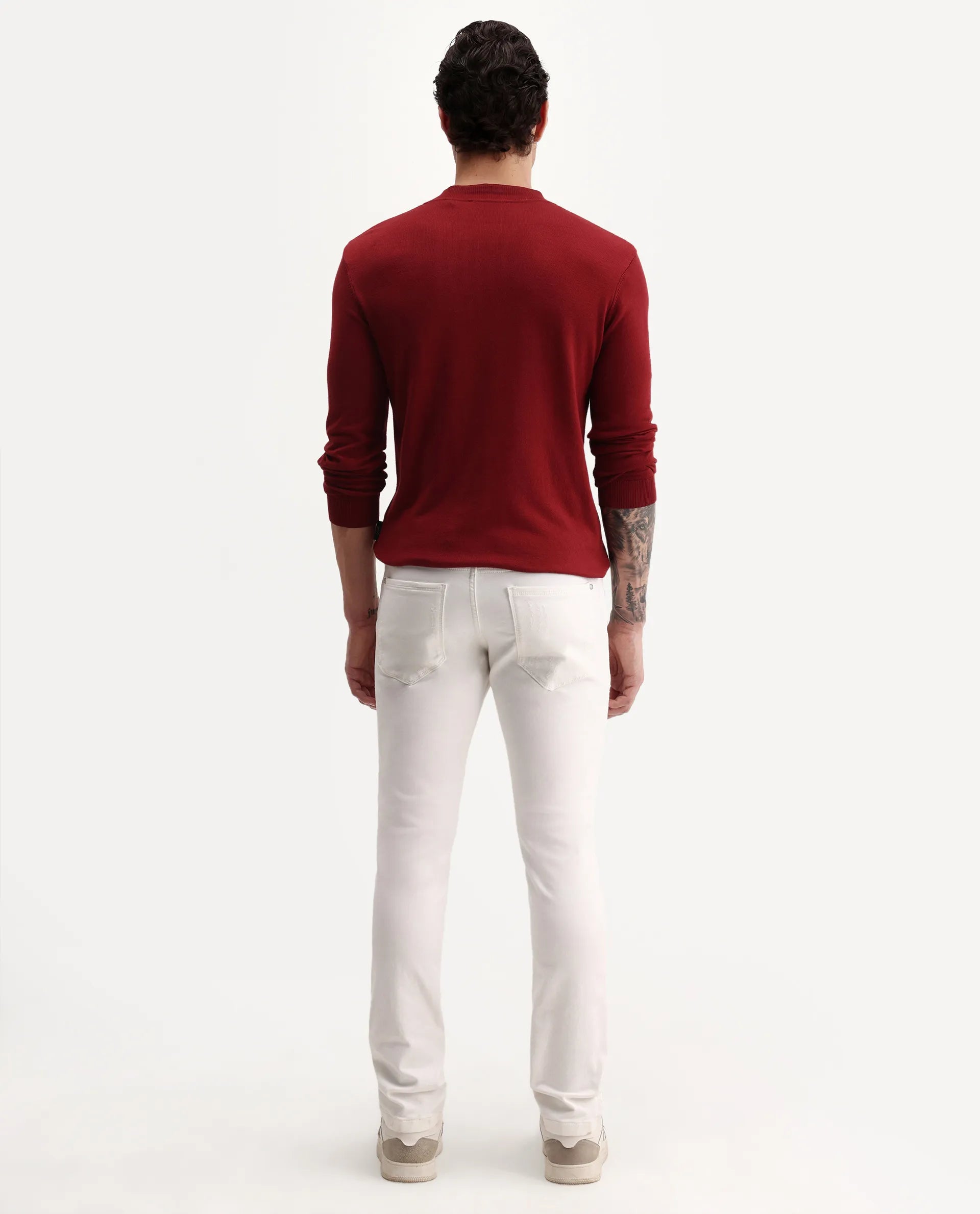 Rare Rabbit Men's Astra W White Cotton Blend Hawk Slim Fit Plain Jeans
