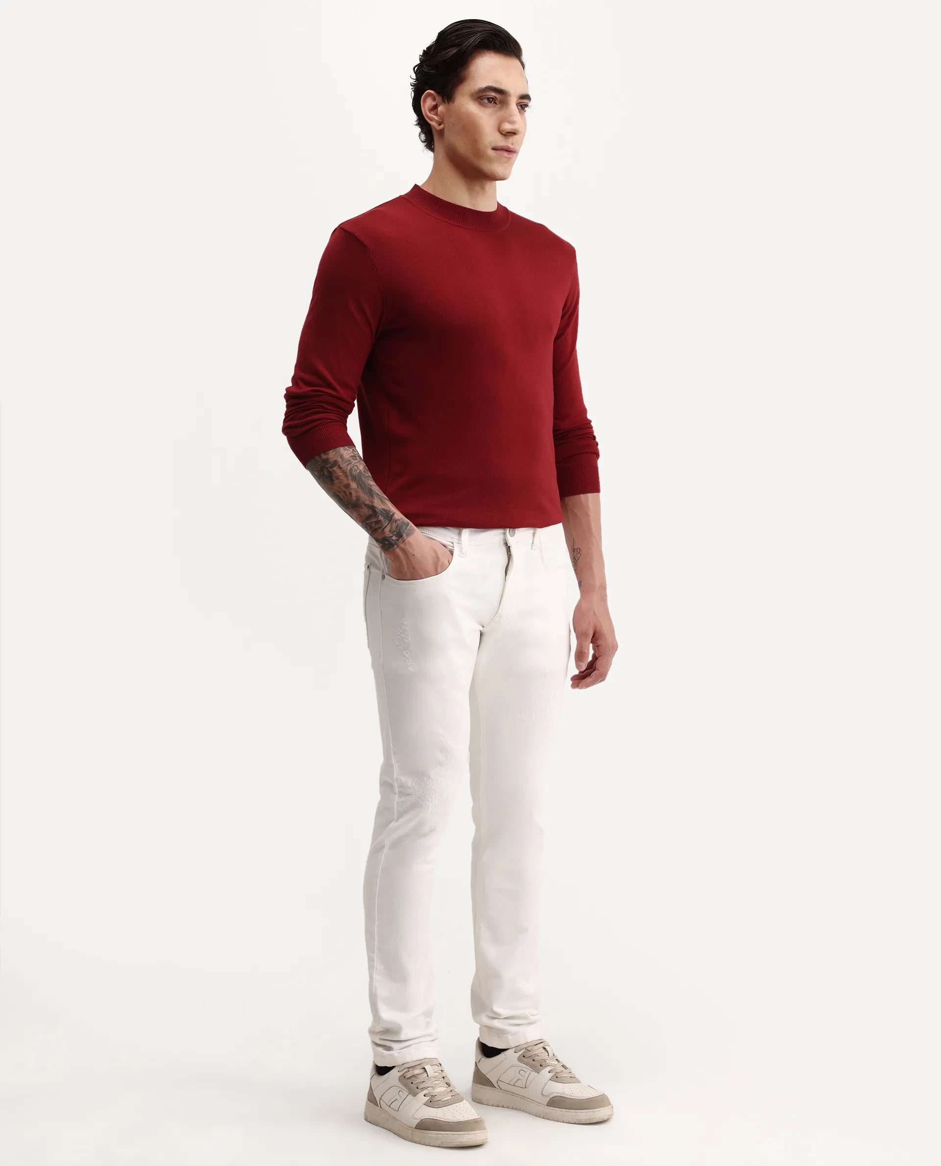 Rare Rabbit Men's Astra W White Cotton Blend Hawk Slim Fit Plain Jeans