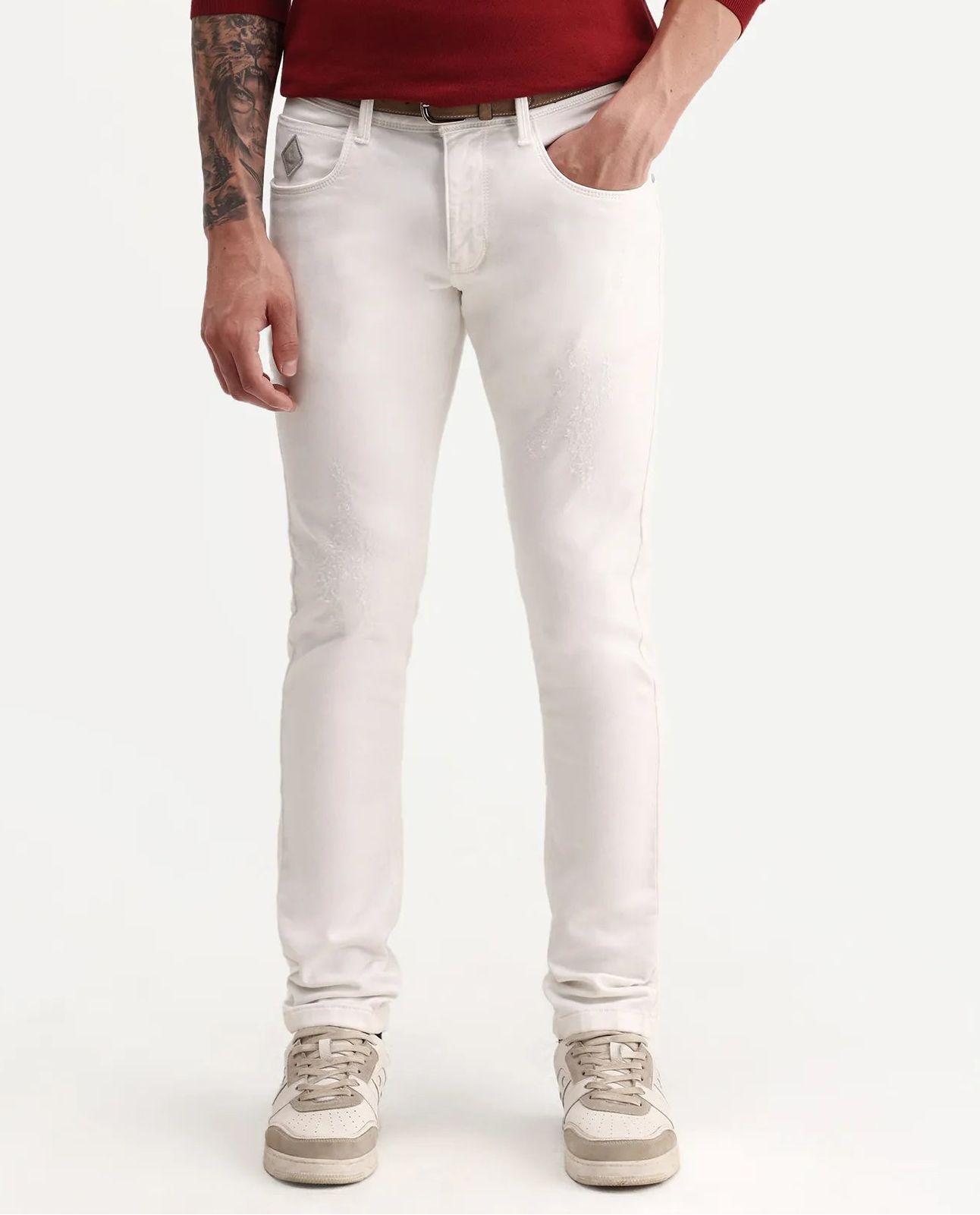 Rare Rabbit Men's Astra W White Cotton Blend Hawk Slim Fit Plain Jeans