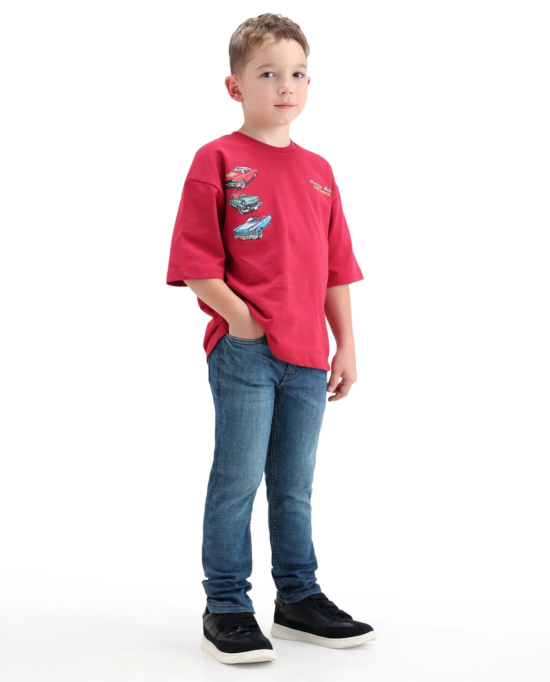 Rare Ones Kids Linus Light Blue Cotton Blend Fabric Zipper Closure Slim Fit Jeans