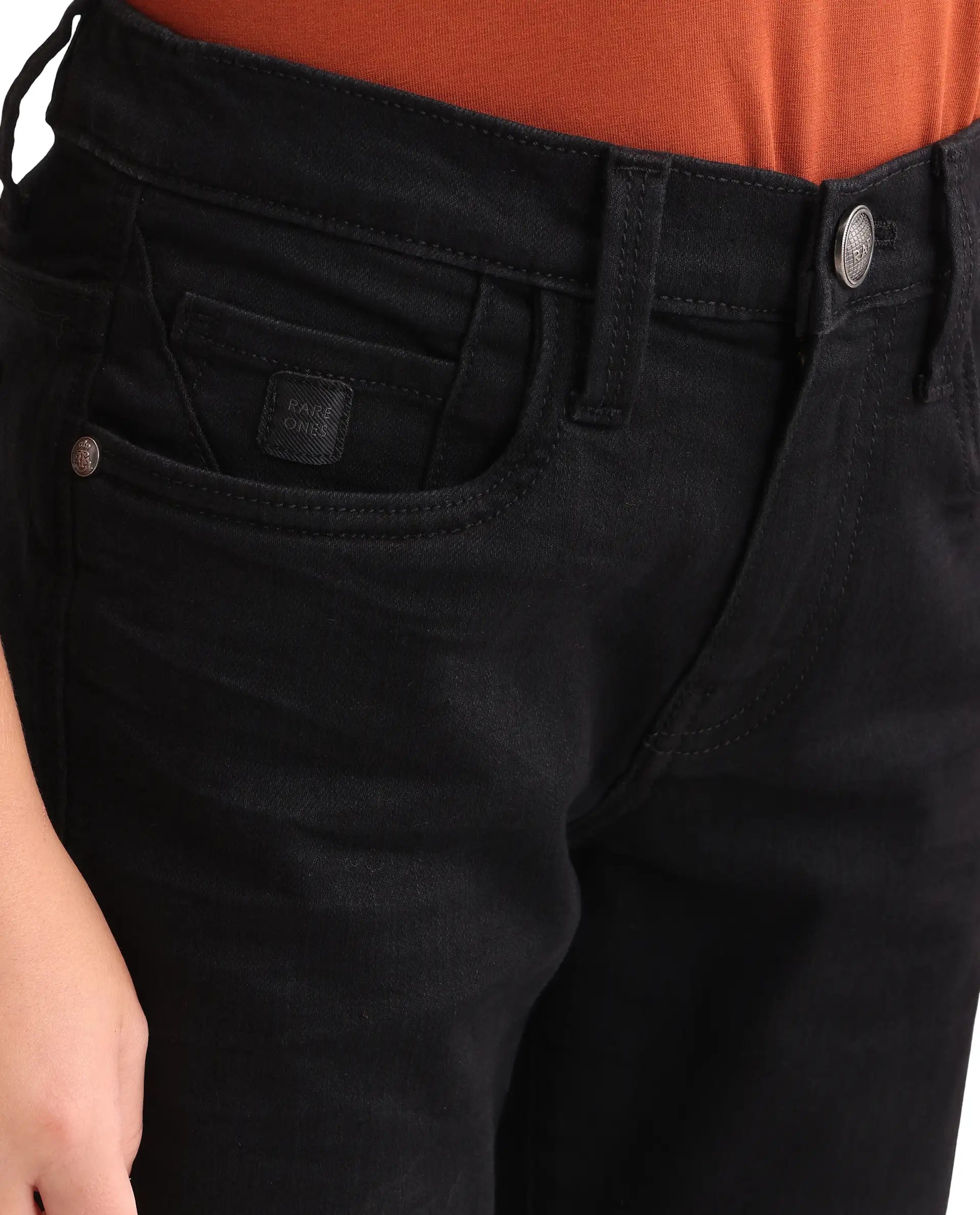 Rare Ones Kids Leon Black Cotton Blend Fabric Zipper Closure Regular Fit Jeans