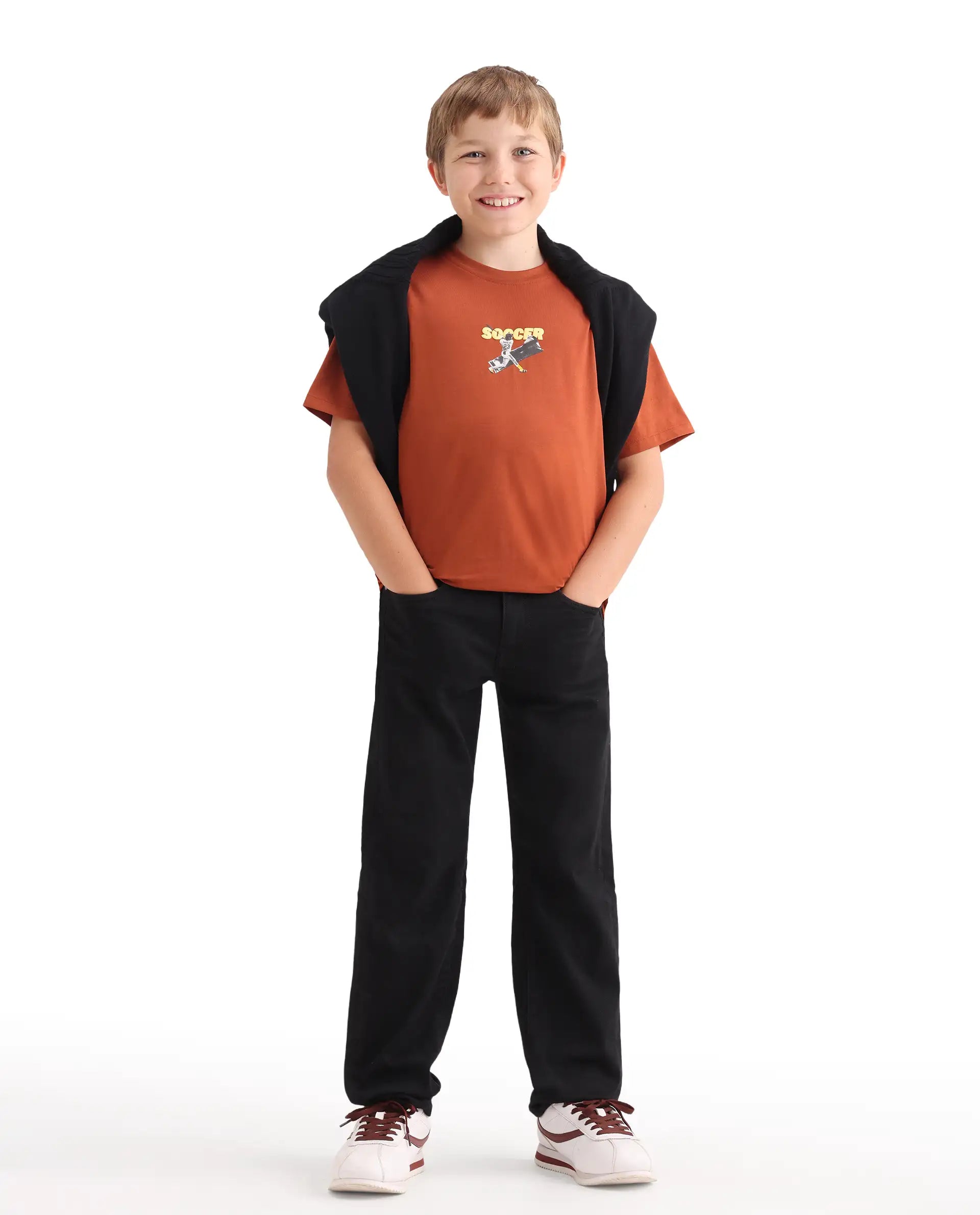Rare Ones Kids Leon Black Cotton Blend Fabric Zipper Closure Regular Fit Jeans