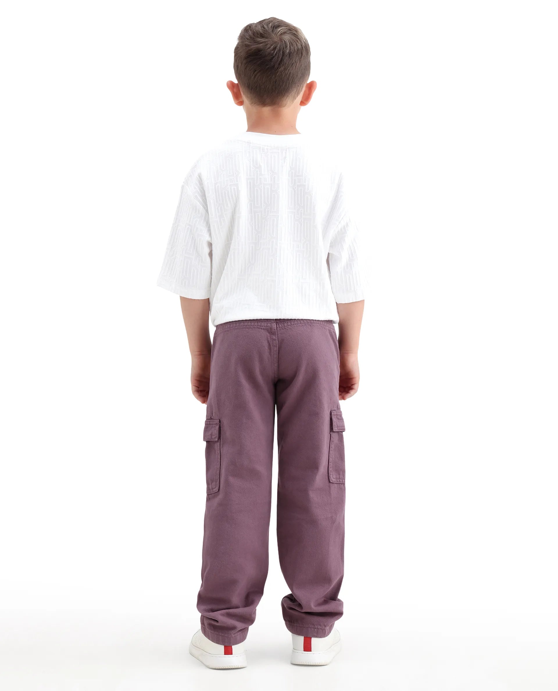 Rare Ones Kids Arrot-2 Dusky Purple Cotton Fabric Zipper Closure Cargo Fit Jeans