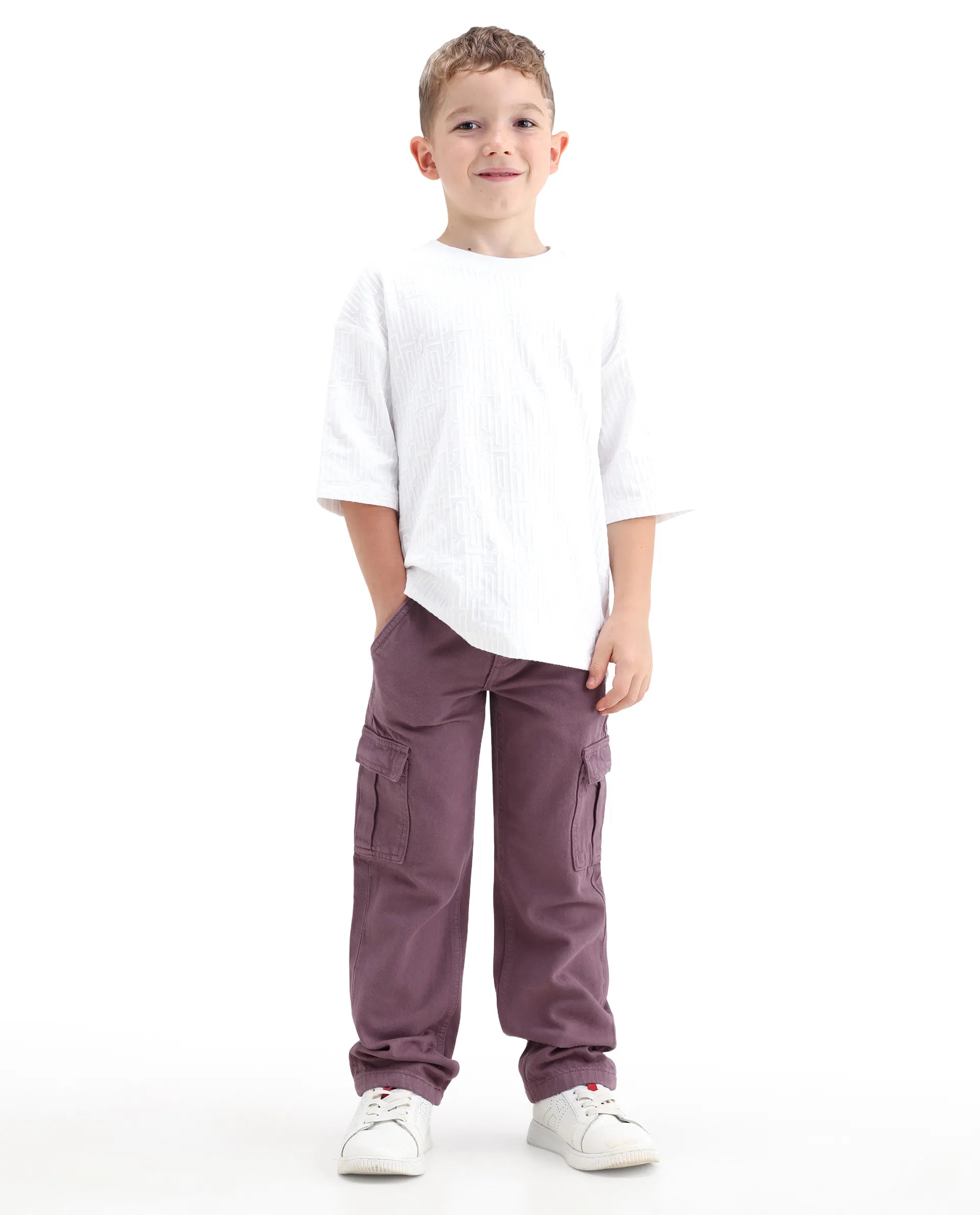 Rare Ones Kids Arrot-2 Dusky Purple Cotton Fabric Zipper Closure Cargo Fit Jeans