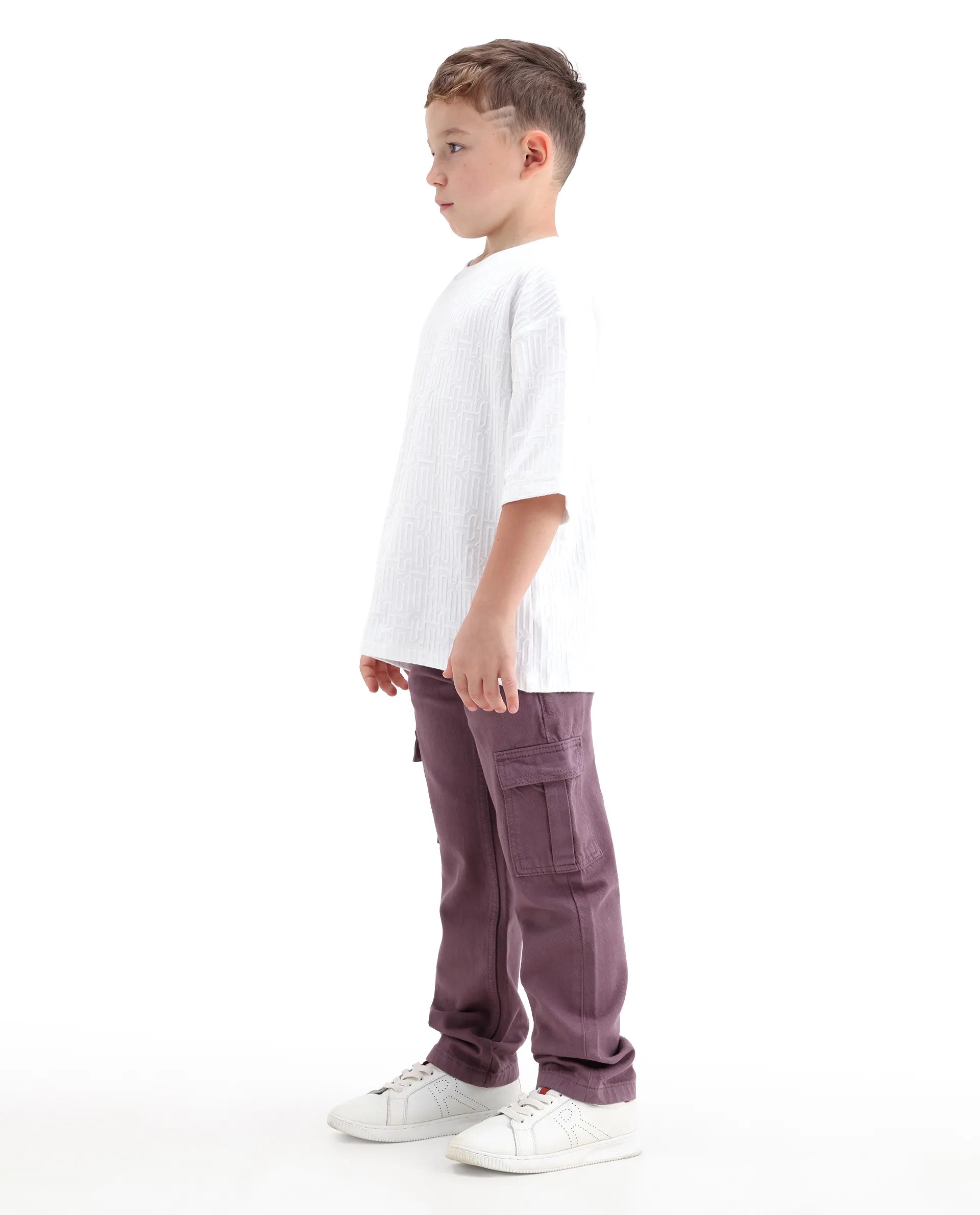 Rare Ones Kids Arrot-2 Dusky Purple Cotton Fabric Zipper Closure Cargo Fit Jeans