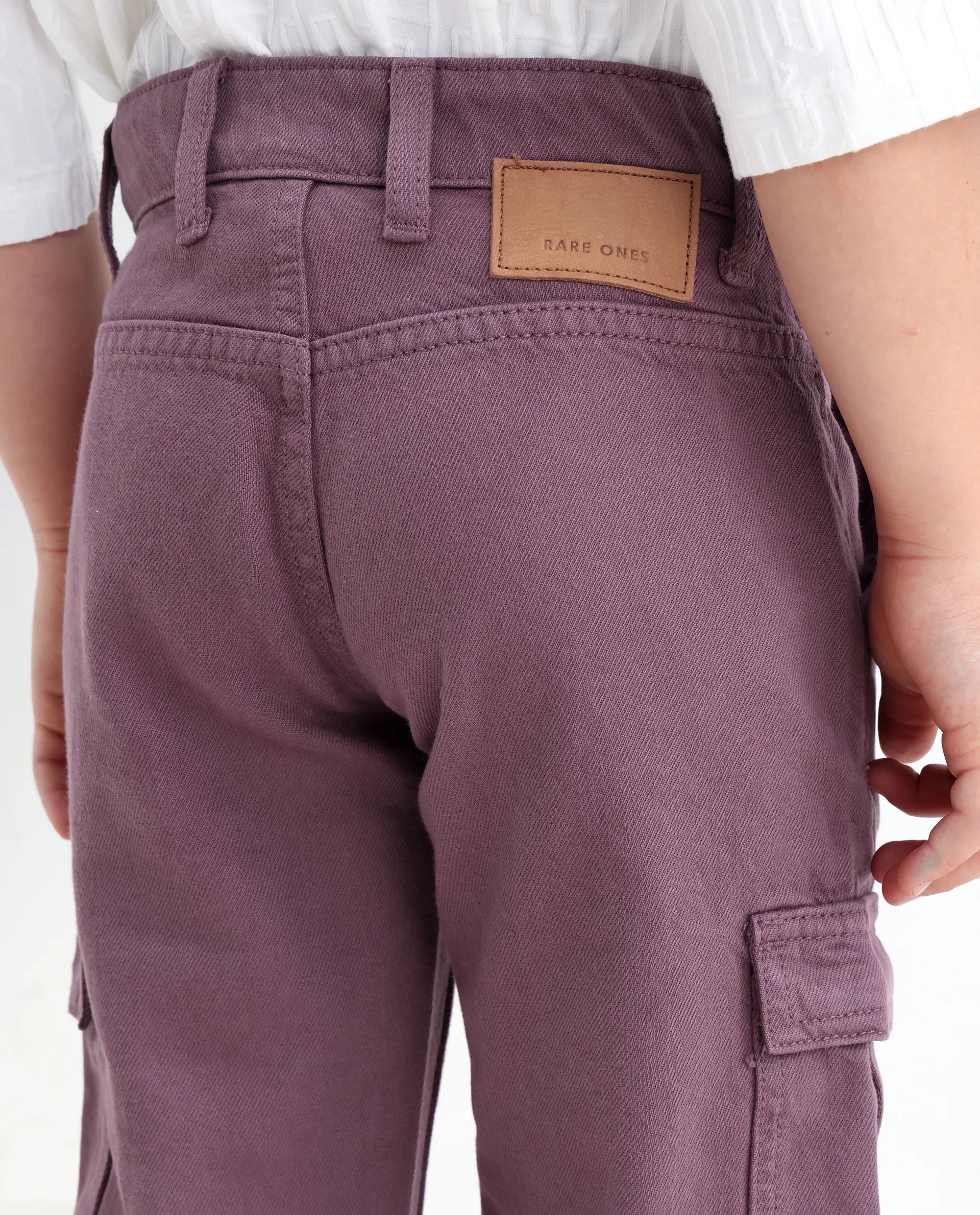 Rare Ones Kids Arrot-2 Dusky Purple Cotton Fabric Zipper Closure Cargo Fit Jeans