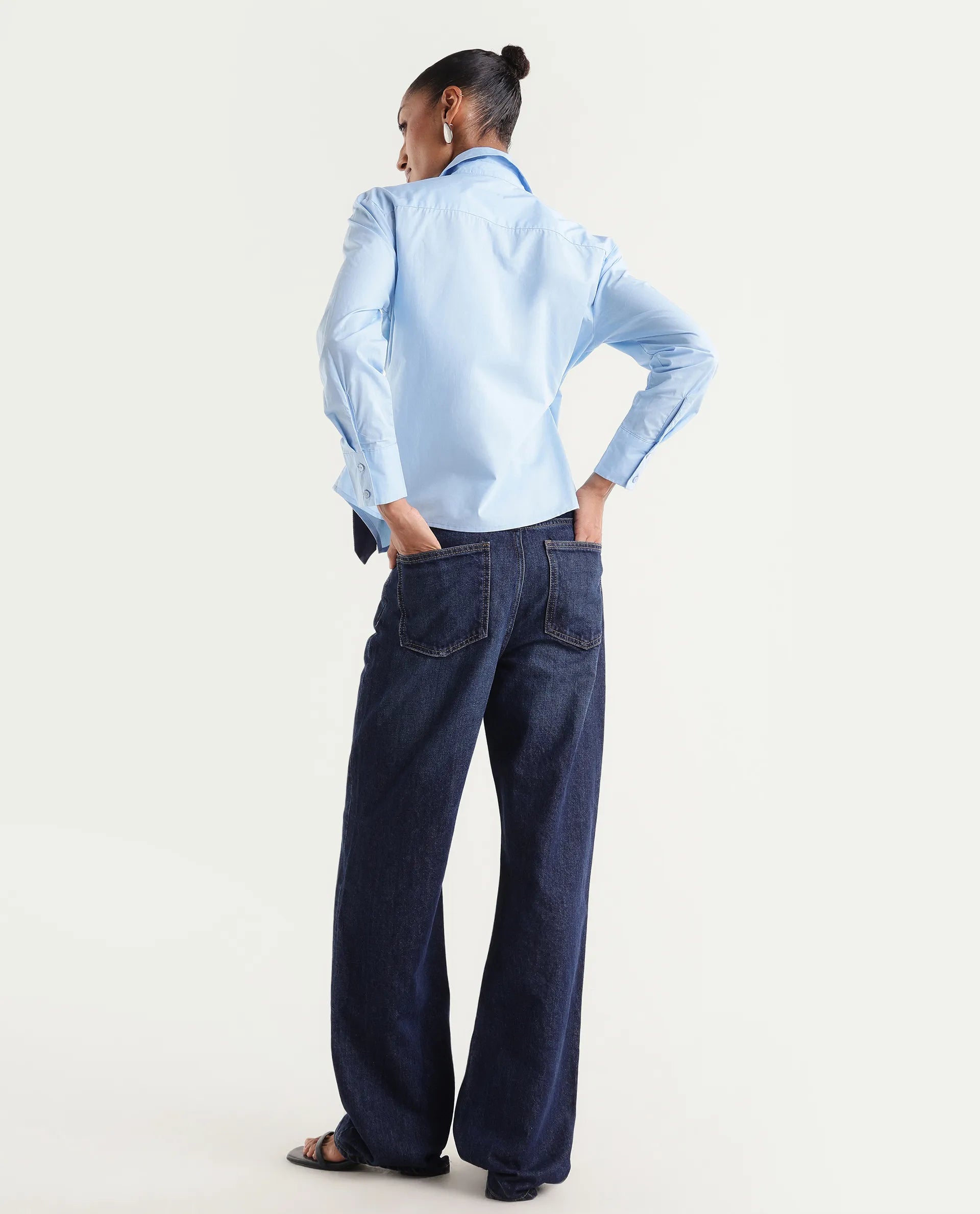 Rareism Women's Stalia Dark Blue Cotton Blend Straight Fit Plain Jeans