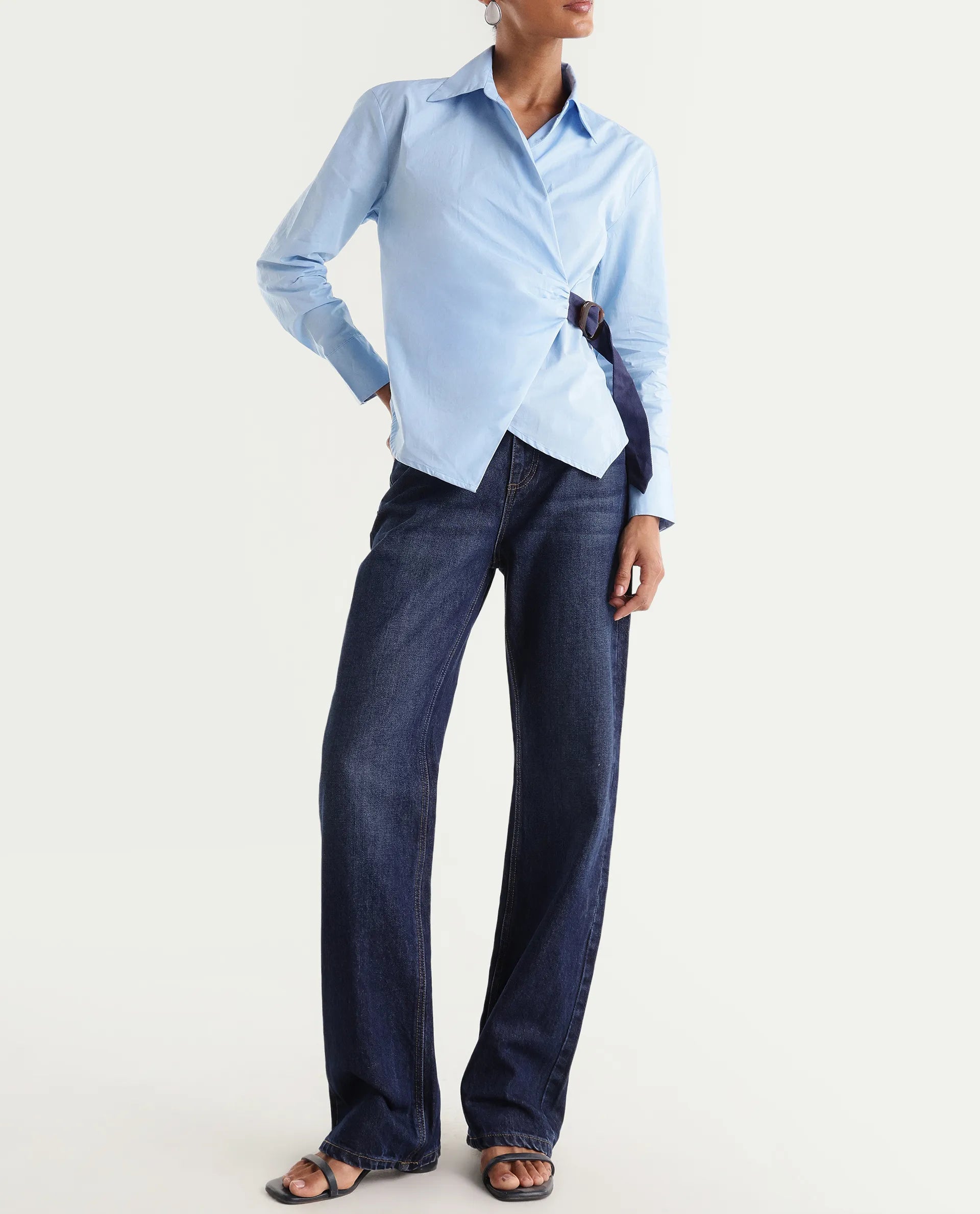 Rareism Women's Stalia Dark Blue Cotton Blend Straight Fit Plain Jeans