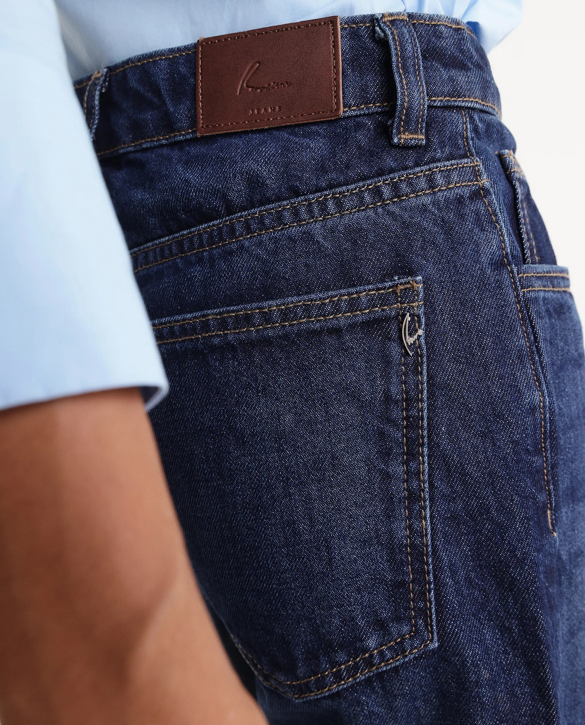 Rareism Women's Stalia Dark Blue Cotton Blend Straight Fit Plain Jeans