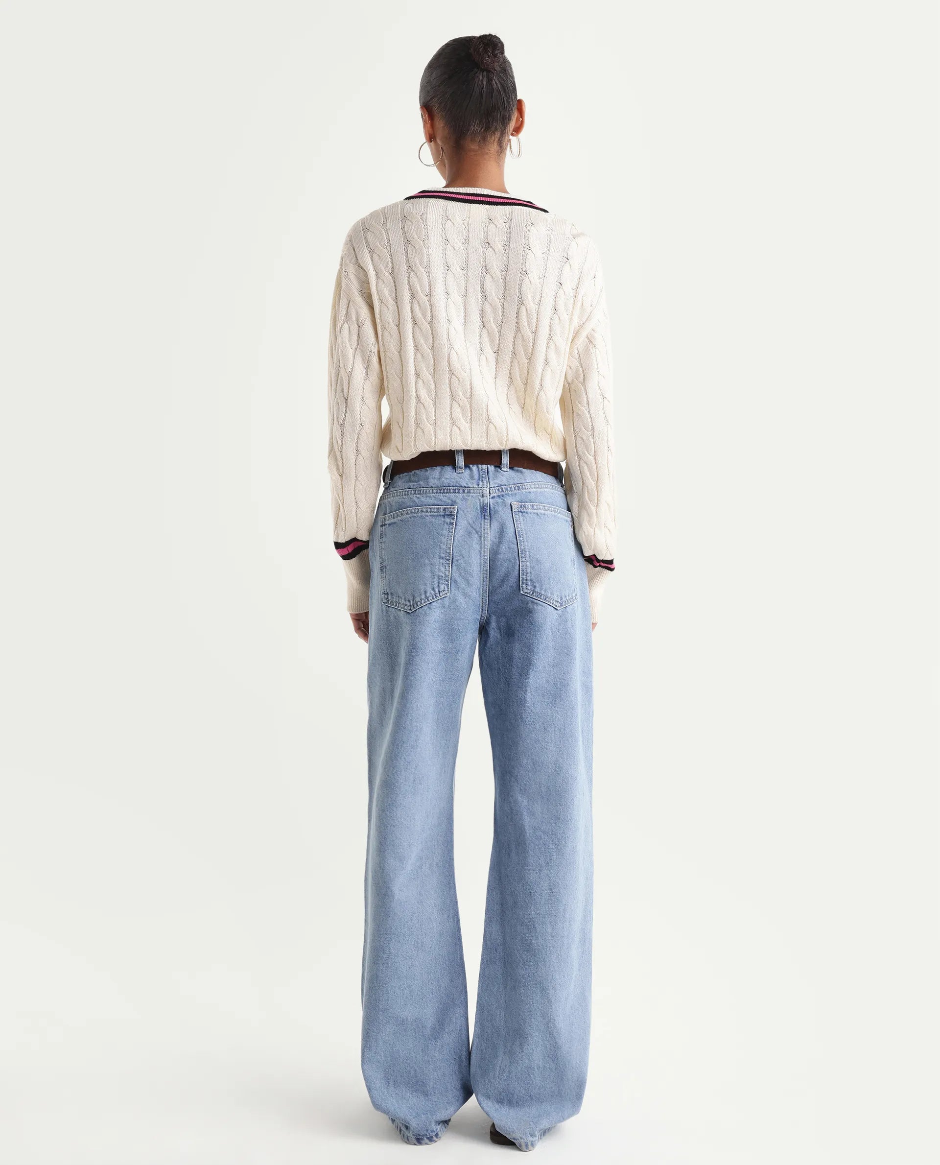 Rareism Women's Stasia Light Blue Cotton Blend Straight Fit Plain Jeans