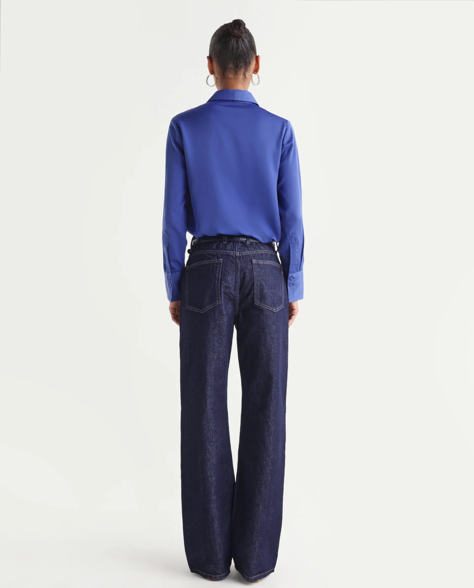 Rareism Women's Starlin Dark Navy Cotton Blend Straight Fit Plain Jeans