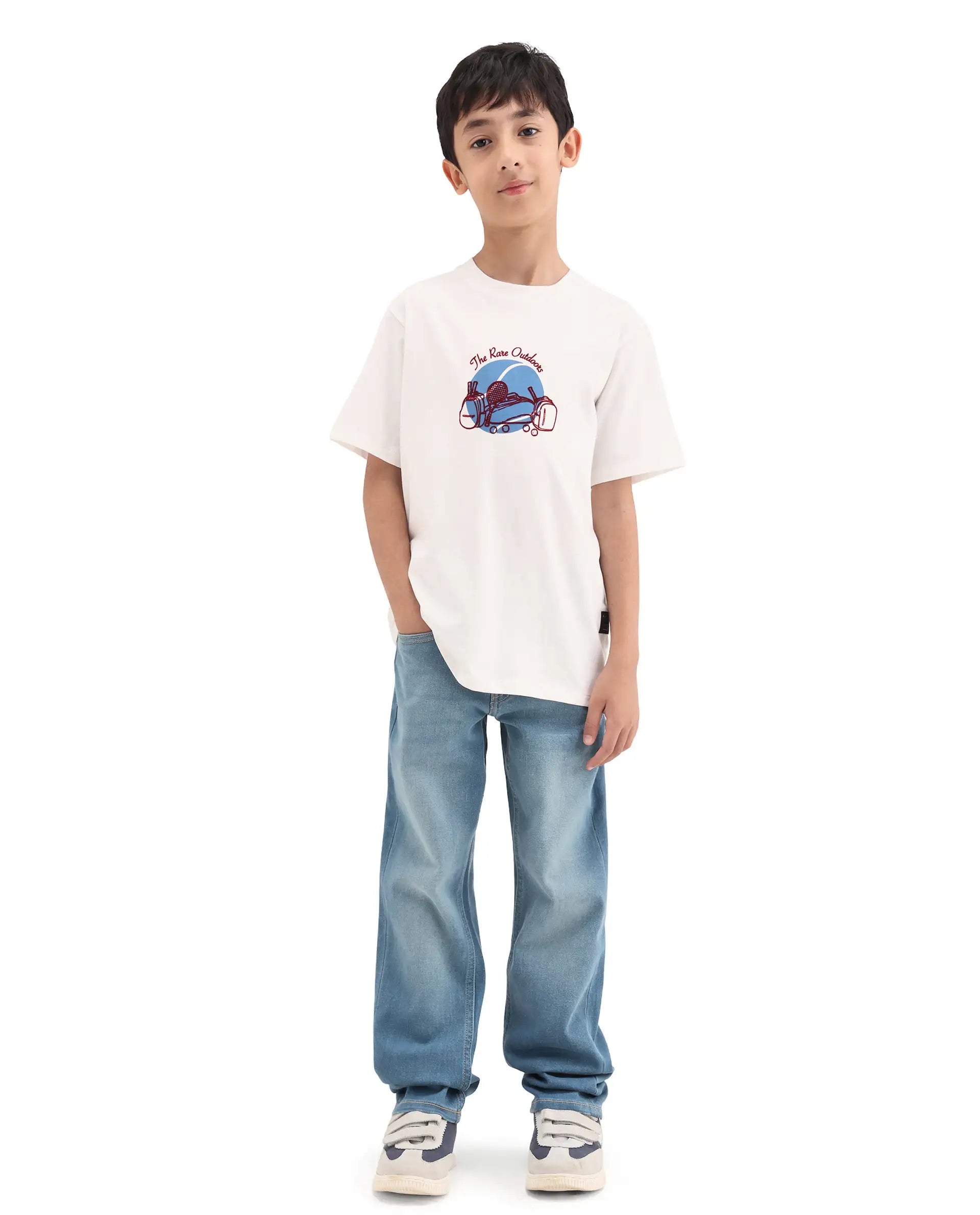 Rare Ones Kids Tom Blue Cotton Blend Fabric Zipper Closure Regular Fit Jeans