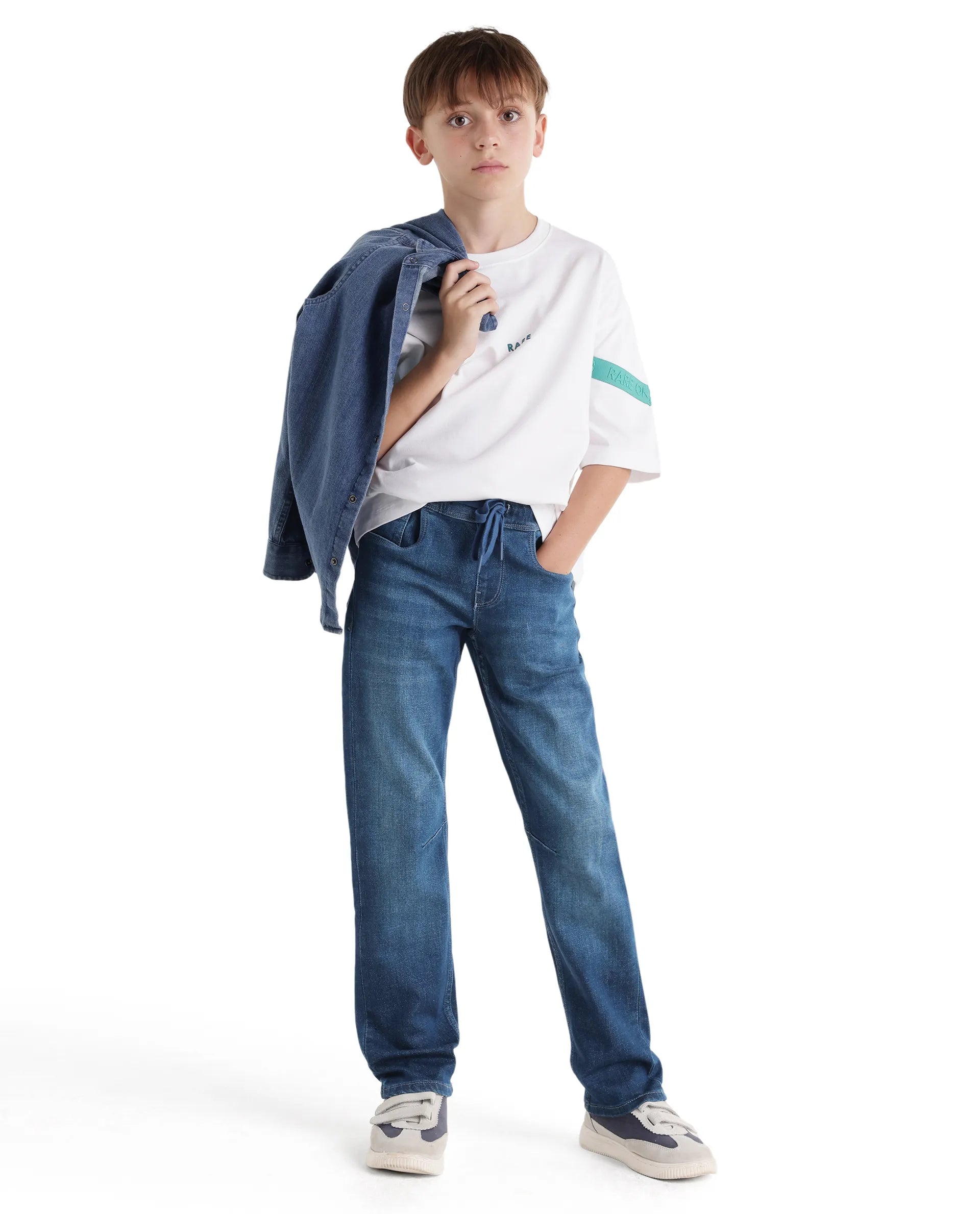 Rare Ones Kids Peto Dark Blue Cotton Blend Fabric Pull-On Closure Regular Fit Jeans