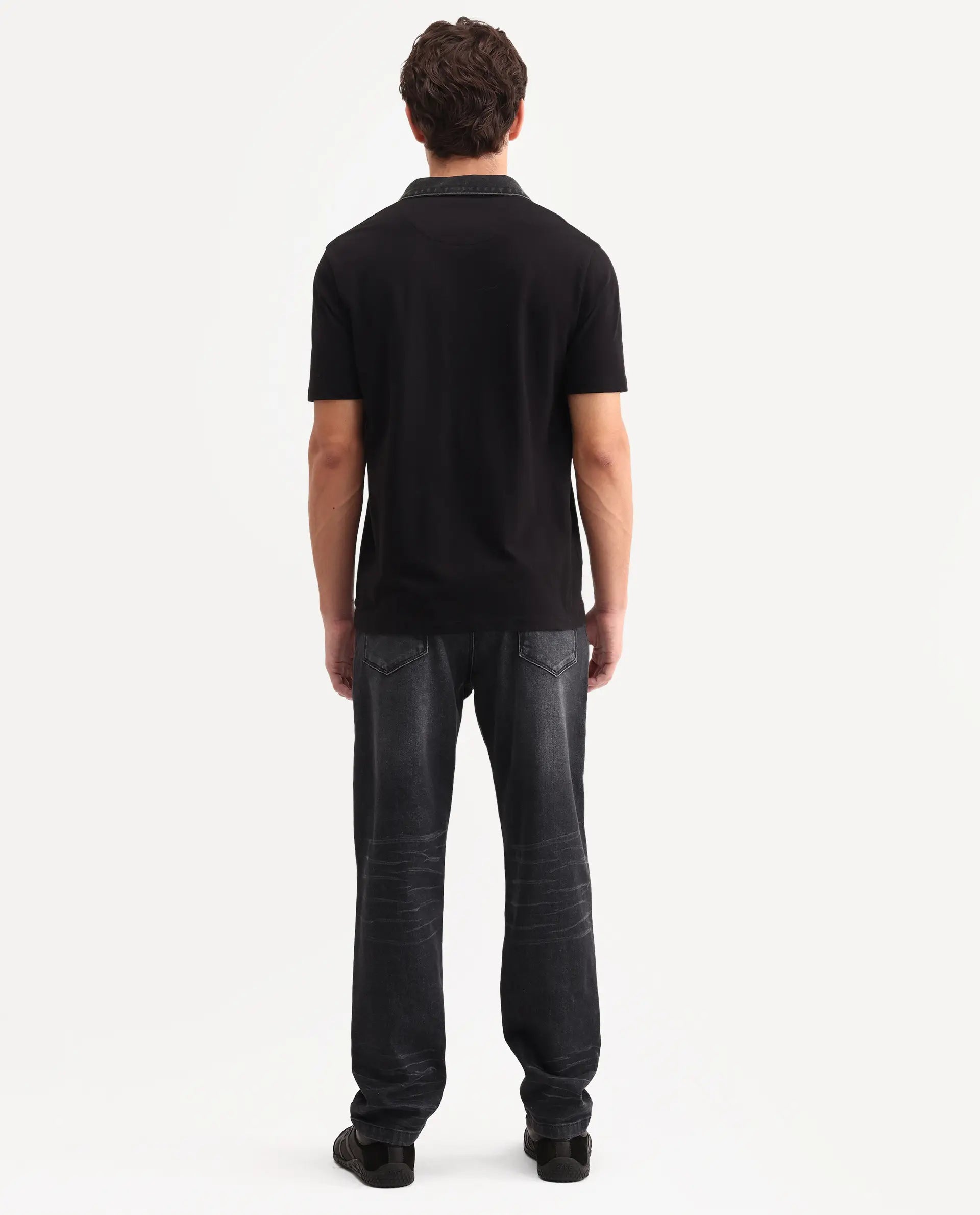 Rare Rabbit Men's Tova Dark Grey Cotton Fabric Shank And Zipper Kurt Carrot Fit Plain Jeans