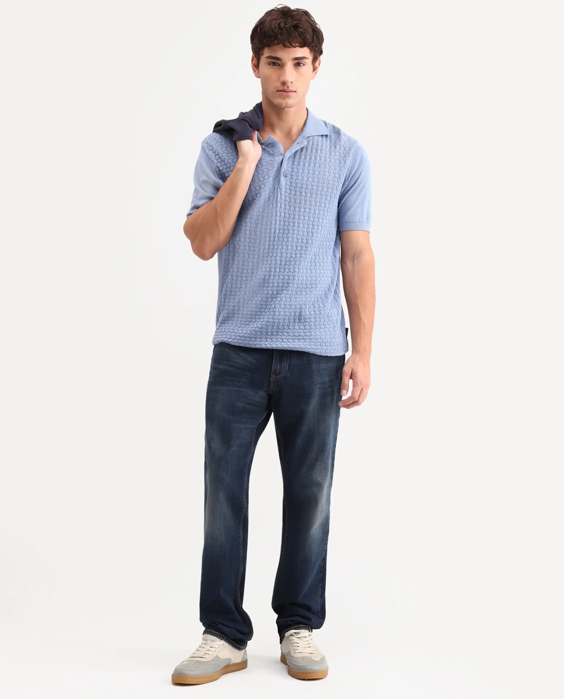 Rare Rabbit Men's Naze Dark Navy Cotton Blend Fabric Shank And Zipper Morris Regular Plain Jeans