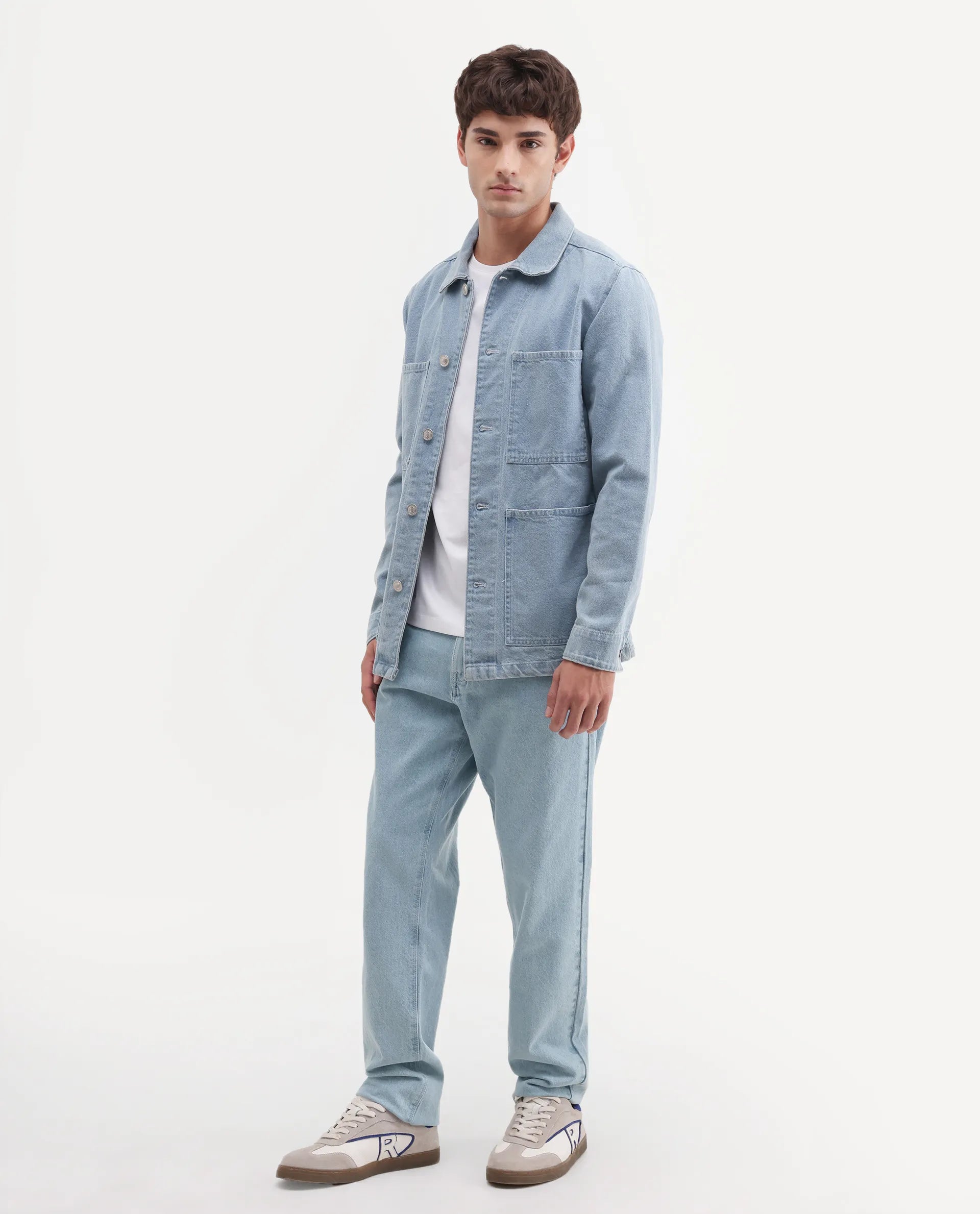 Rare Rabbit Men's Krix Light Blue Cotton Fabric Shank And Zipper Morris Regular Plain Jeans