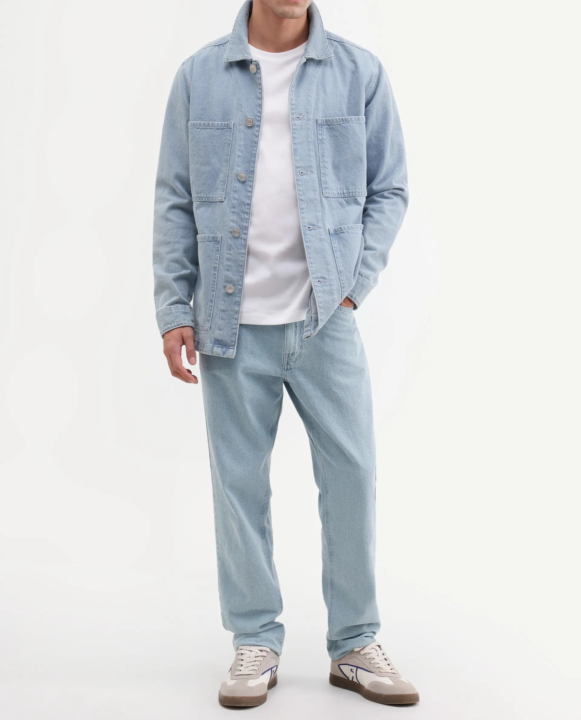 Rare Rabbit Men's Krix Light Blue Cotton Fabric Shank And Zipper Morris Regular Plain Jeans