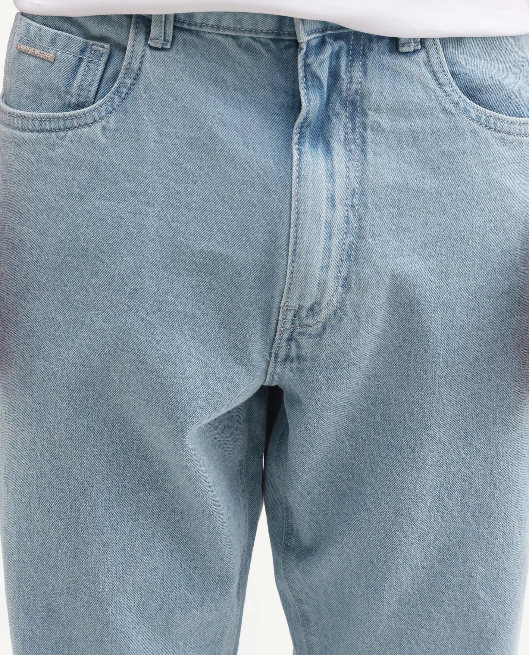 Rare Rabbit Men's Krix Light Blue Cotton Fabric Shank And Zipper Morris Regular Plain Jeans