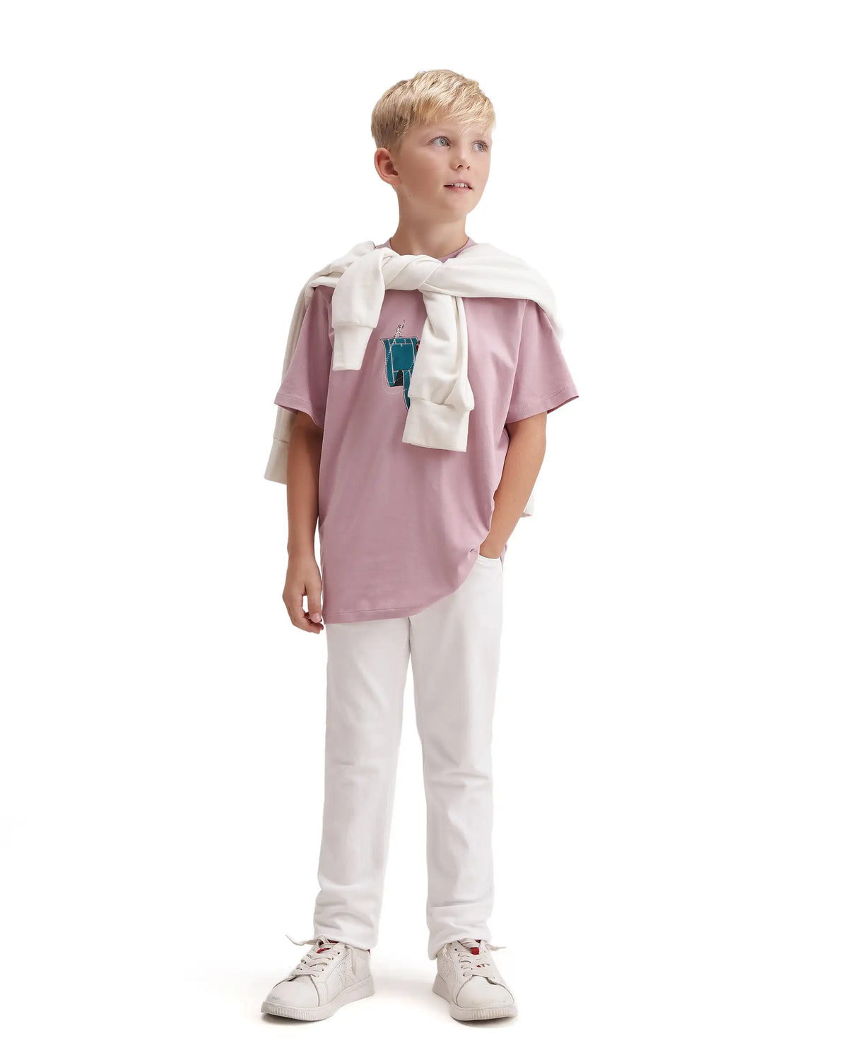 Rare Ones Kids Kito White Cotton Blend Fabric Button And Zip Closure Slim Fit Plain Jeans