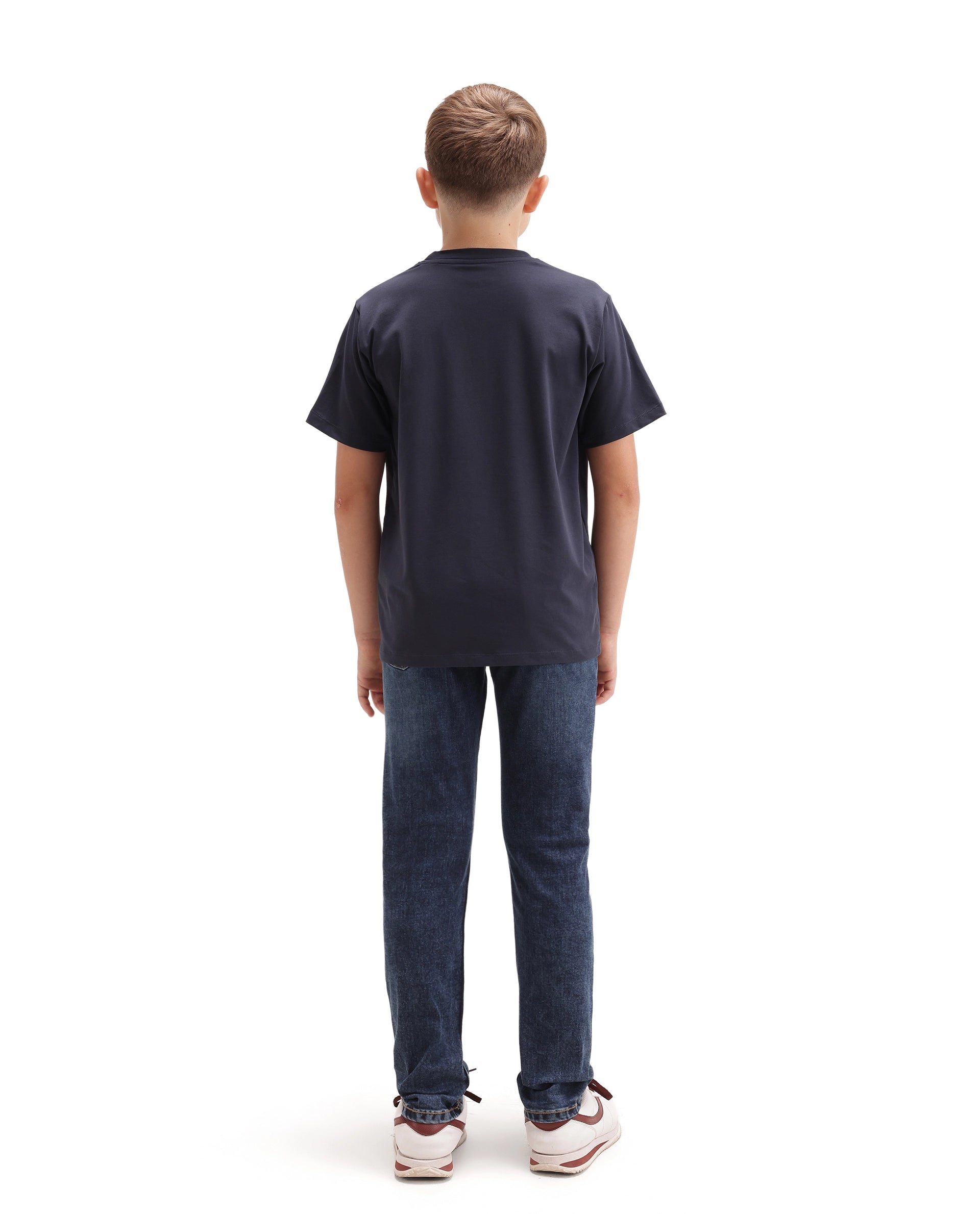 Rare Ones Kids Betz-1 Dark Blue Cotton Blend Fabric Button And Zip Closure Slim Fit Plain Jeans