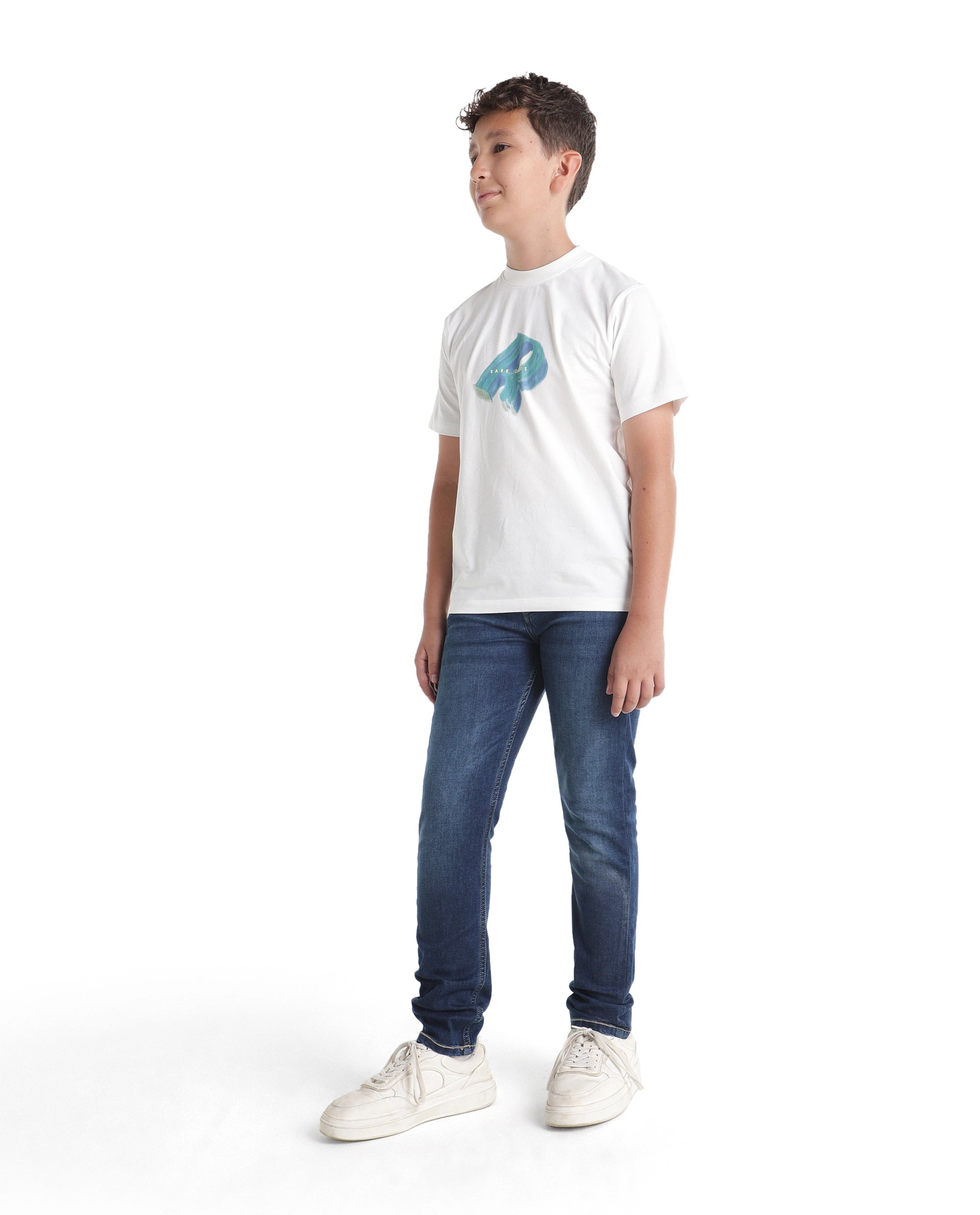 Rare Ones Kids Betz-2 Light Blue Cotton Blend Fabric Button And Zip Closure Slim Fit Plain Jeans