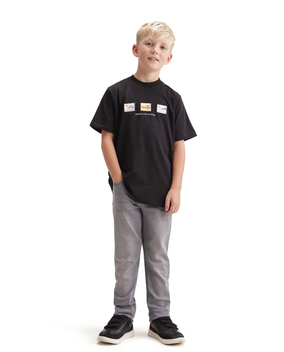 Rare Ones Kids Kemp Grey Cotton Blend Fabric Button And Zip Closure Slim Fit Plain Jeans