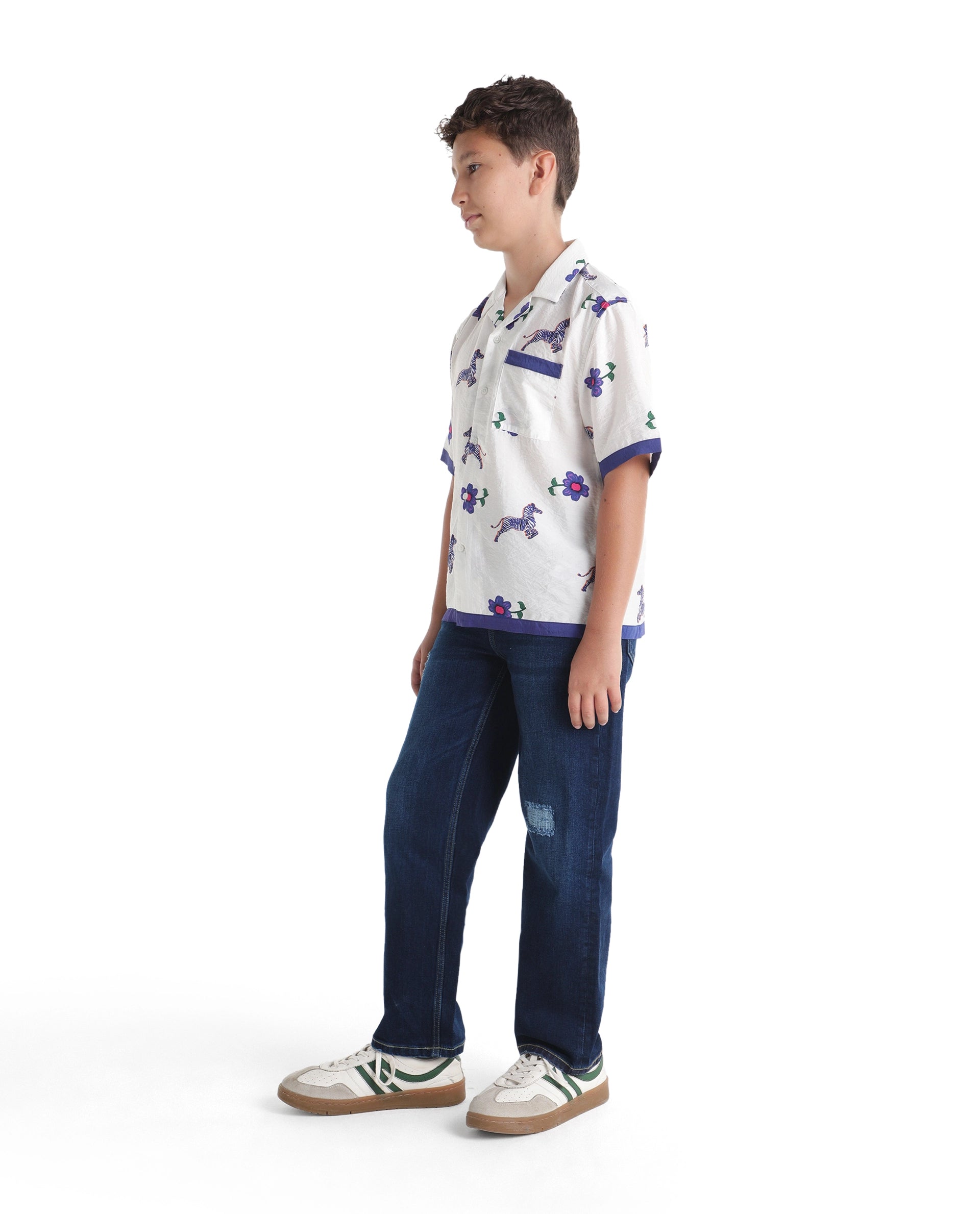 Rare Ones Kids Glox Dark Blue Cotton Blend Fabric Button And Zip Closure Relaxed Fit Plain Jeans