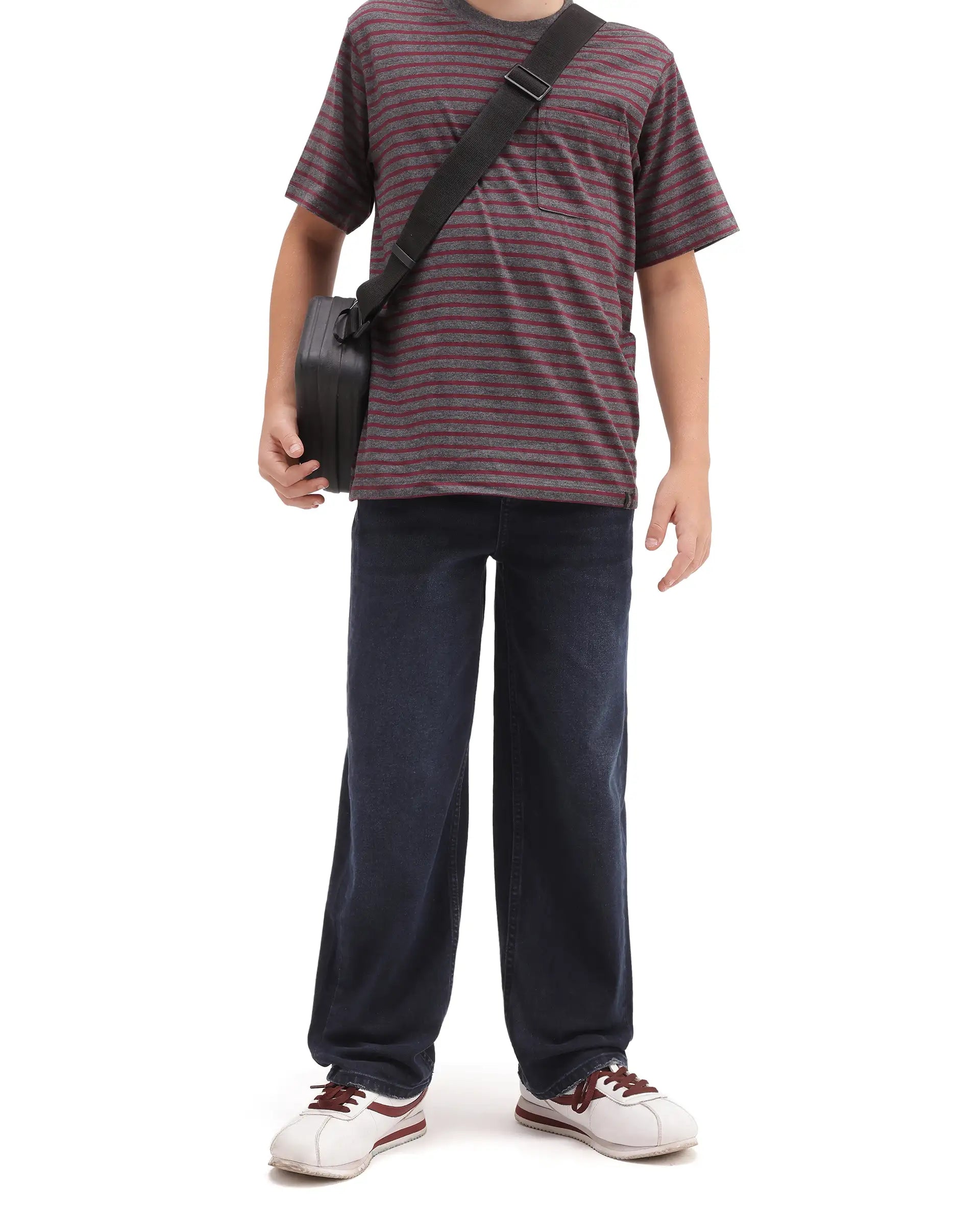 Rare Ones Kids Relo Dark Navy Cotton Blend Fabric Button And Zipper Closure Relaxed Plain Jeans
