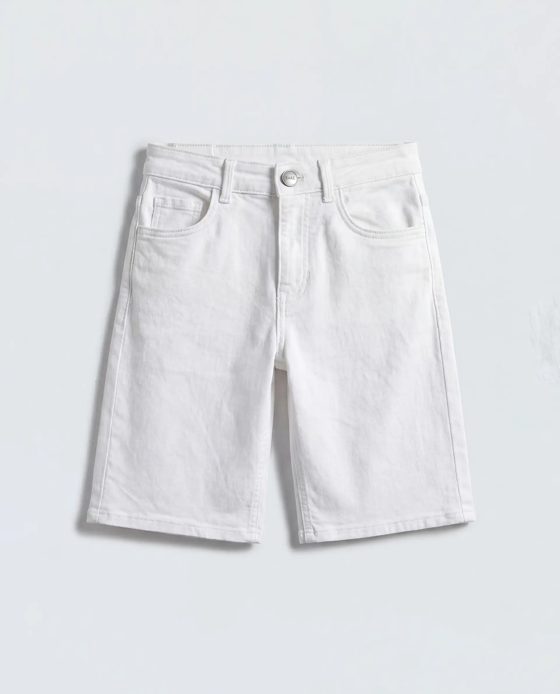 Rare Ones Kids Siro White Cotton Blend Fabric Button And Zipper Closure Regular Plain Shorts
