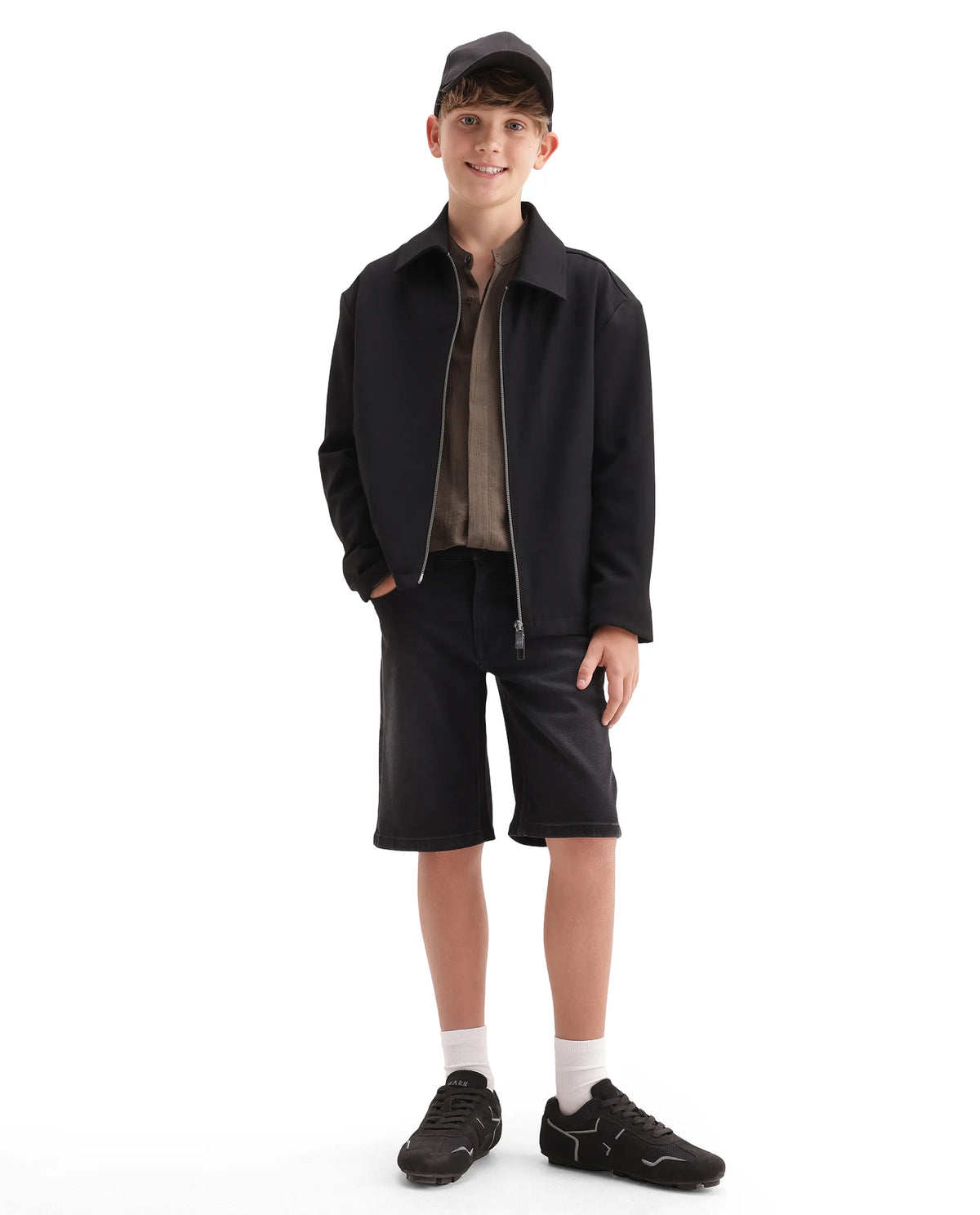 Rare Ones Kids Sifo Black Cotton Blend Fabric Button And Zipper Closure Regular Plain Shorts