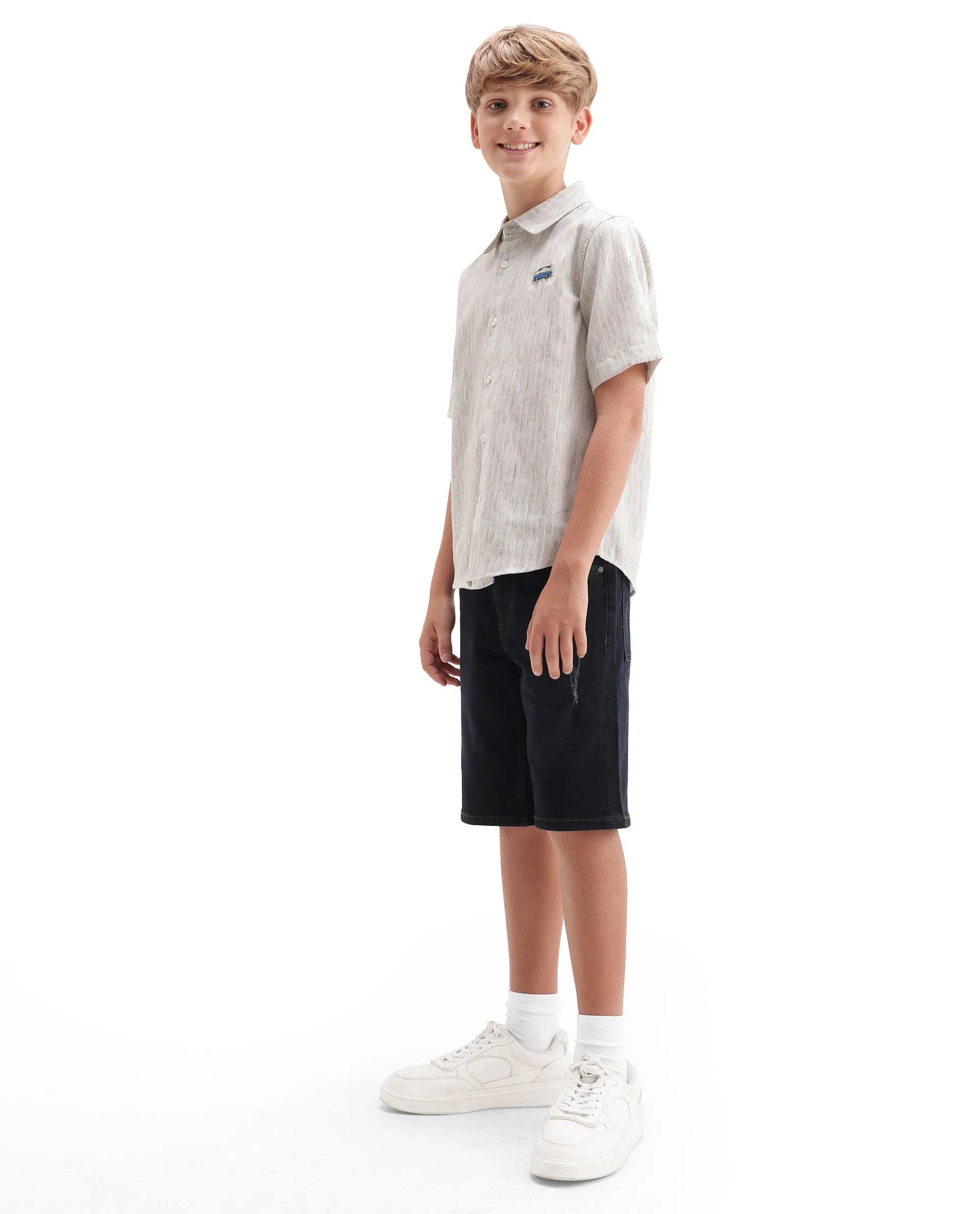 Rare Ones Kids Sento Dark Blue Cotton Blend Fabric Button And Zipper Closure Regular Plain Shorts
