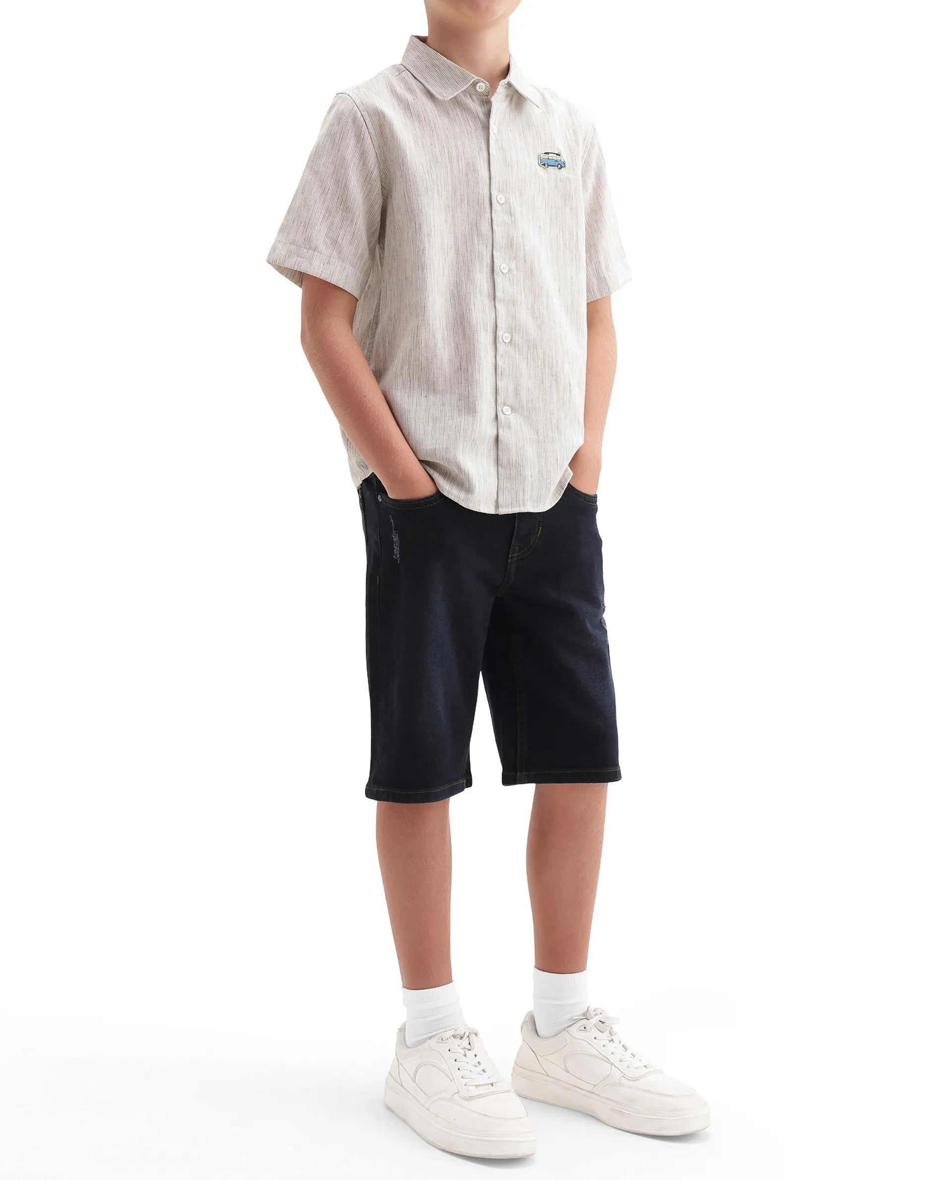 Rare Ones Kids Sento Dark Blue Cotton Blend Fabric Button And Zipper Closure Regular Plain Shorts
