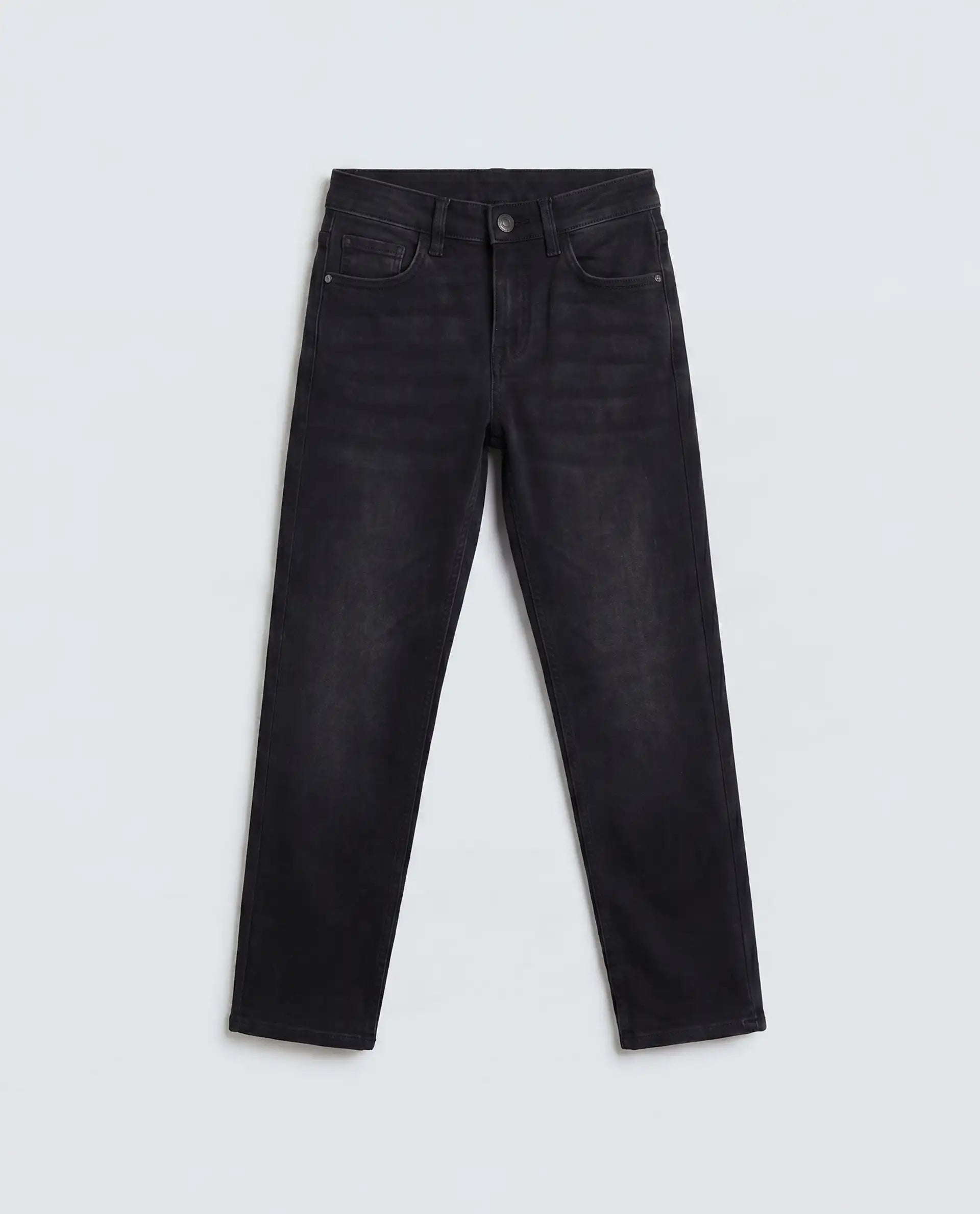 Rare Ones Kids Rexo Black Cotton Blend Fabric Button And Zipper Closure Regular Fit Jeans