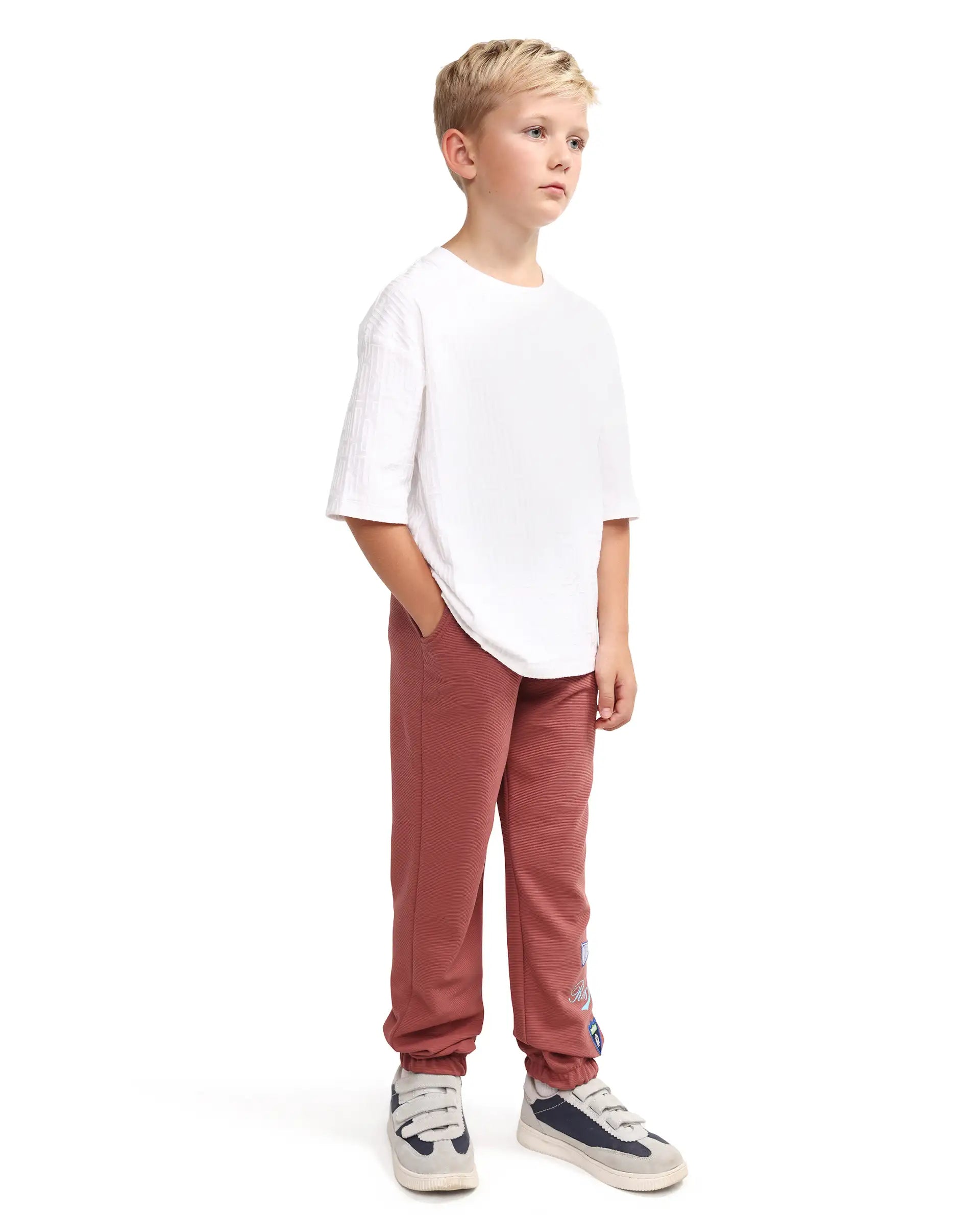Rare Ones Kids Lando Dusky Red Cotton Blend Fabric Drawstring Closure Jogger Fit Track Pant