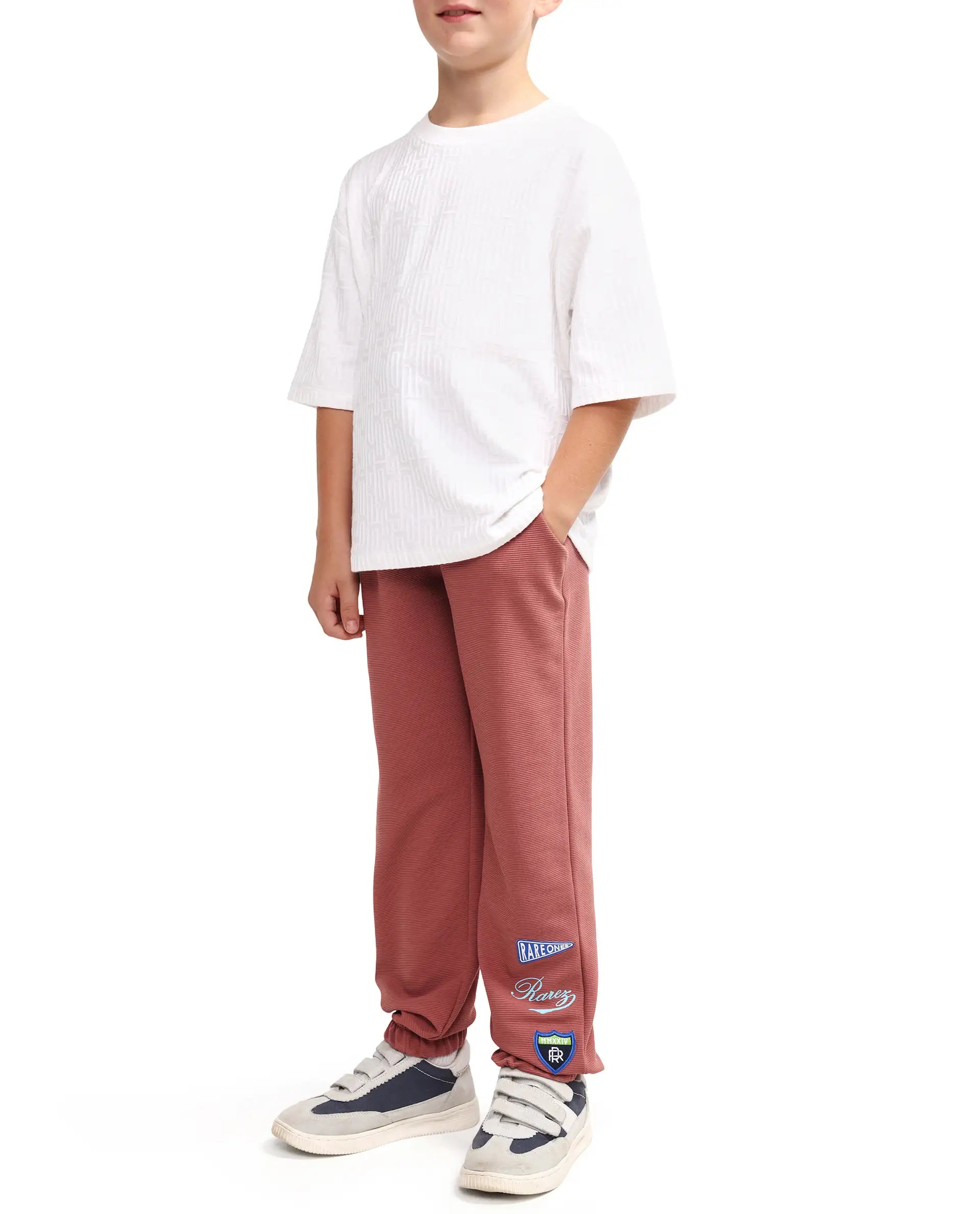 Rare Ones Kids Lando Dusky Red Cotton Blend Fabric Drawstring Closure Jogger Fit Track Pant