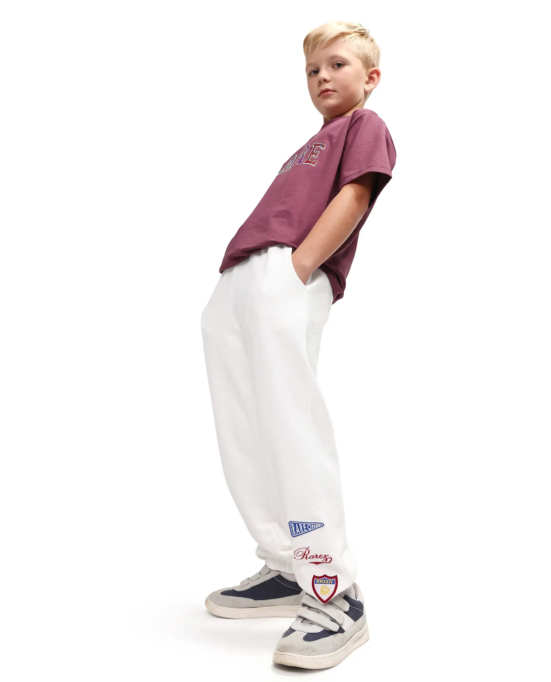 Rare Ones Kids Lando Off White Cotton Blend Fabric Drawstring Closure Jogger Fit Track Pant
