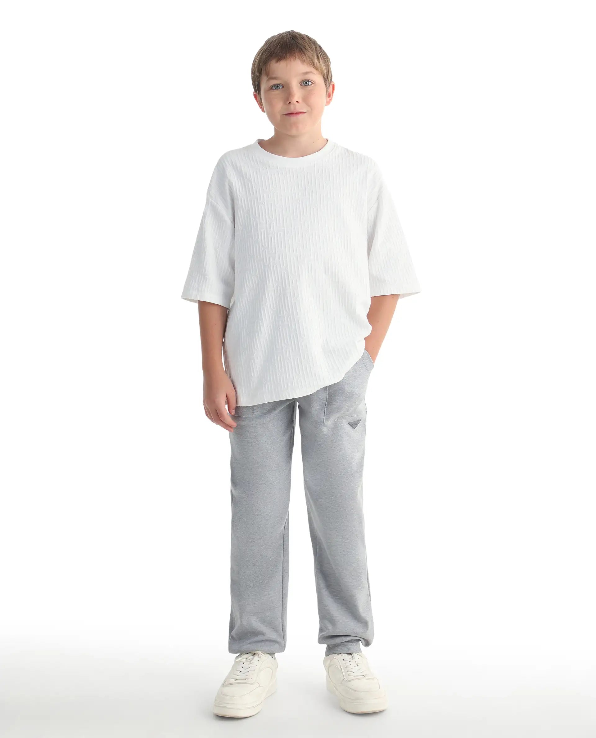 Rare Ones Kids Risto Melange Grey Cotton Blend Fabric Drawstring Closure Jogger Fit Track Pant