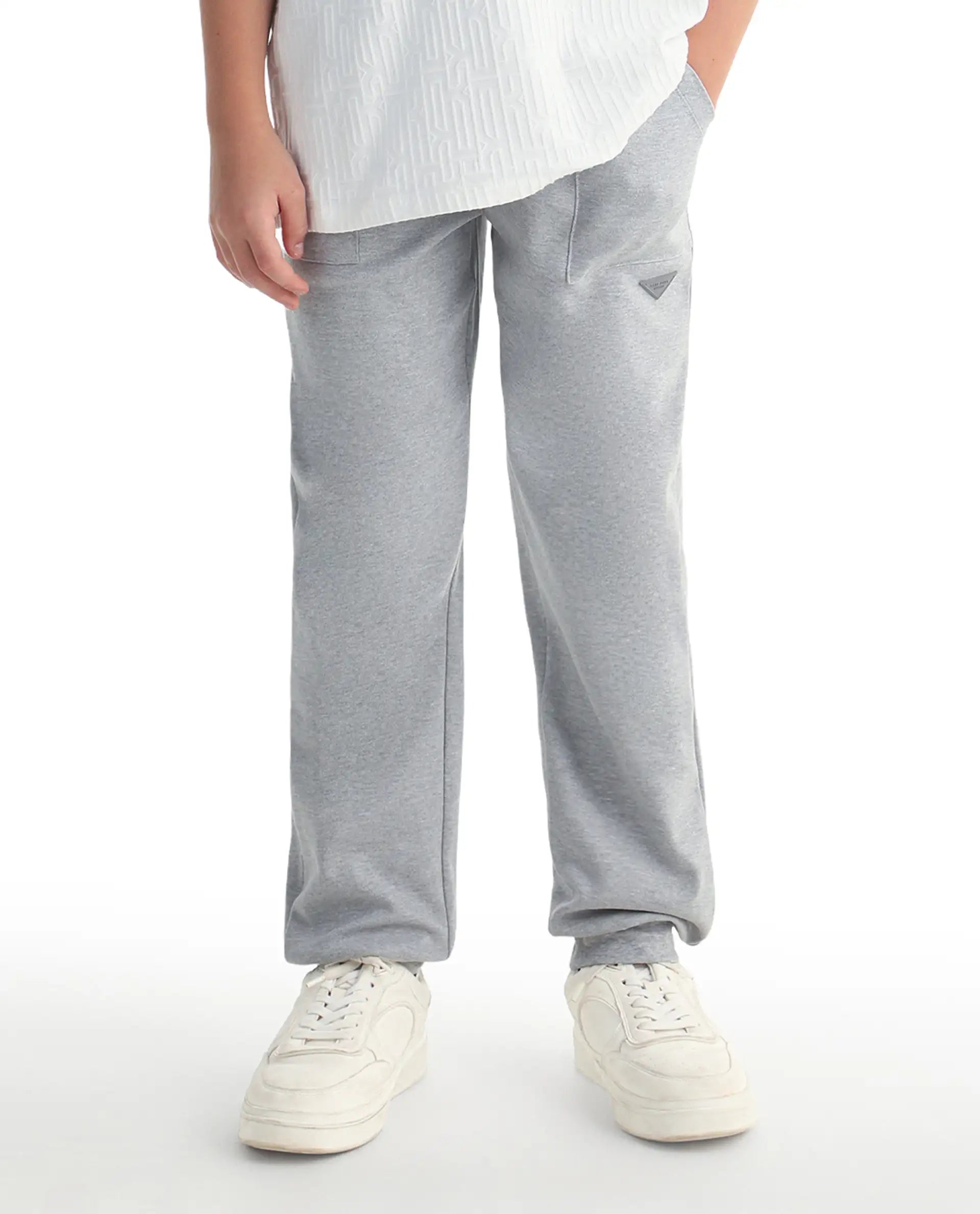 Rare Ones Kids Risto Melange Grey Cotton Blend Fabric Drawstring Closure Jogger Fit Track Pant