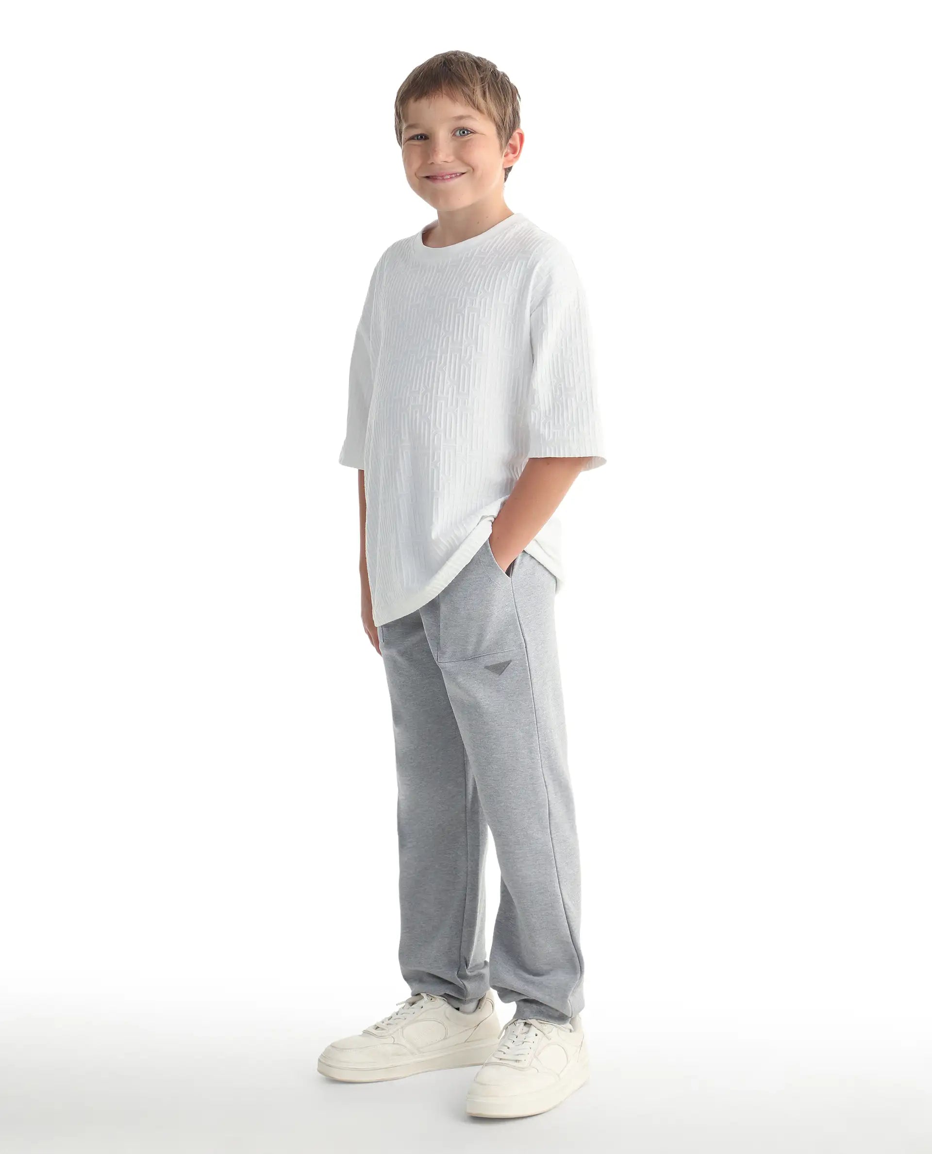 Rare Ones Kids Risto Melange Grey Cotton Blend Fabric Drawstring Closure Jogger Fit Track Pant