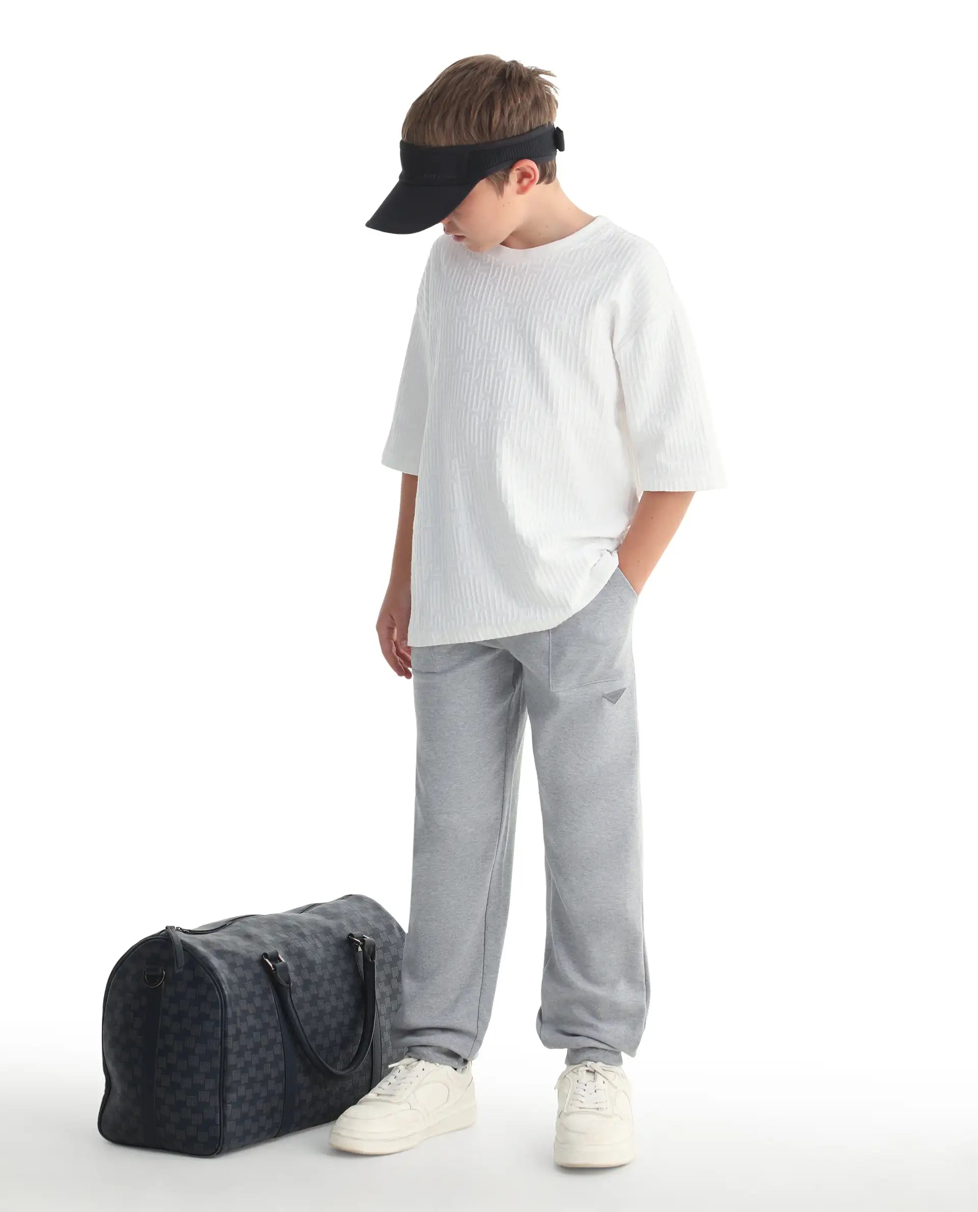 Rare Ones Kids Risto Melange Grey Cotton Blend Fabric Drawstring Closure Jogger Fit Track Pant