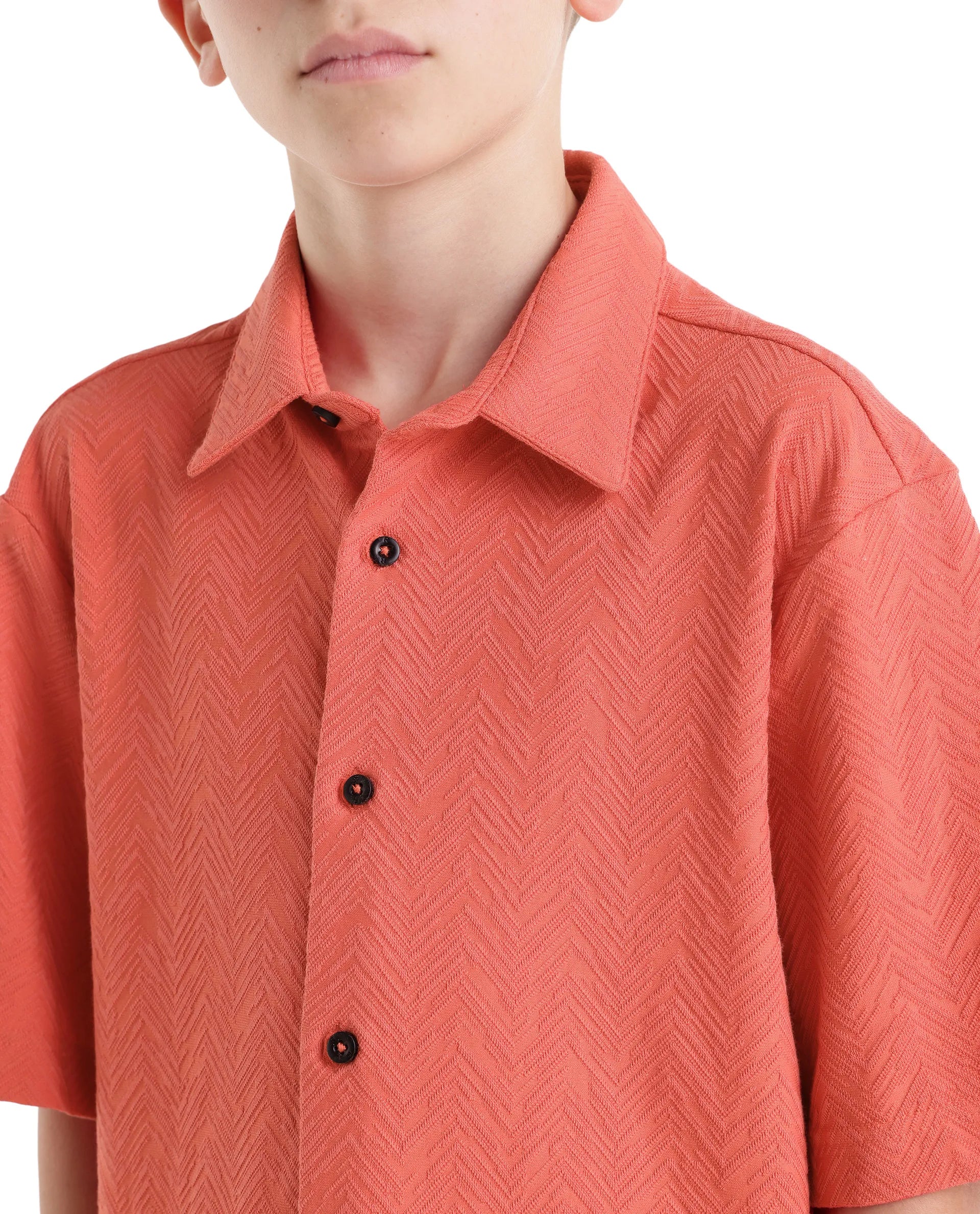 Rare Ones Kids Julius-S Rust Cotton Blend Fabric Button Closure Regular Fit Shirt